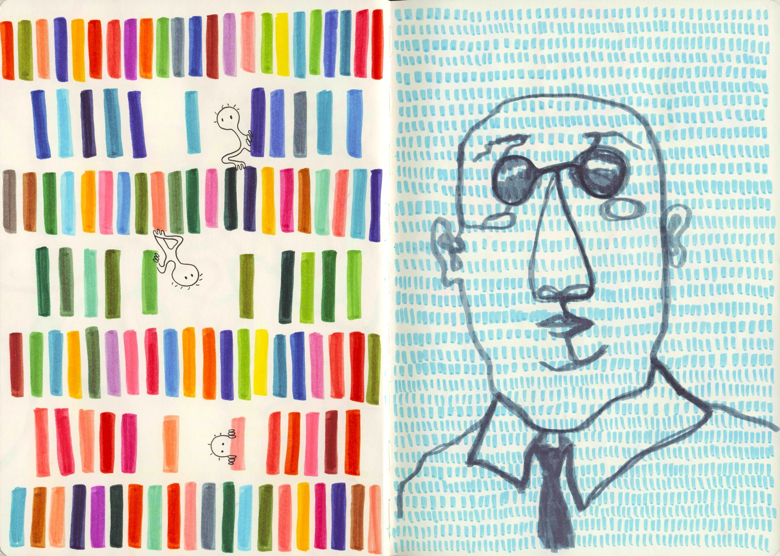 Blood, sweat, and tears (pp. 43-44), Mixed media sketchbook 12x17" 2024-2025