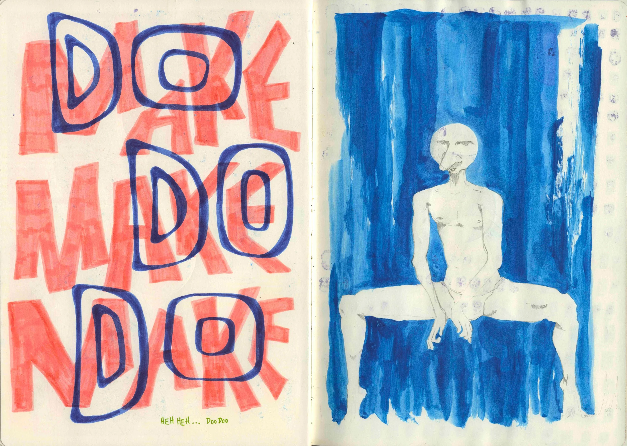 Blood, sweat, and tears (pp. 67-68), Mixed media sketchbook  12x17"  2024-2025