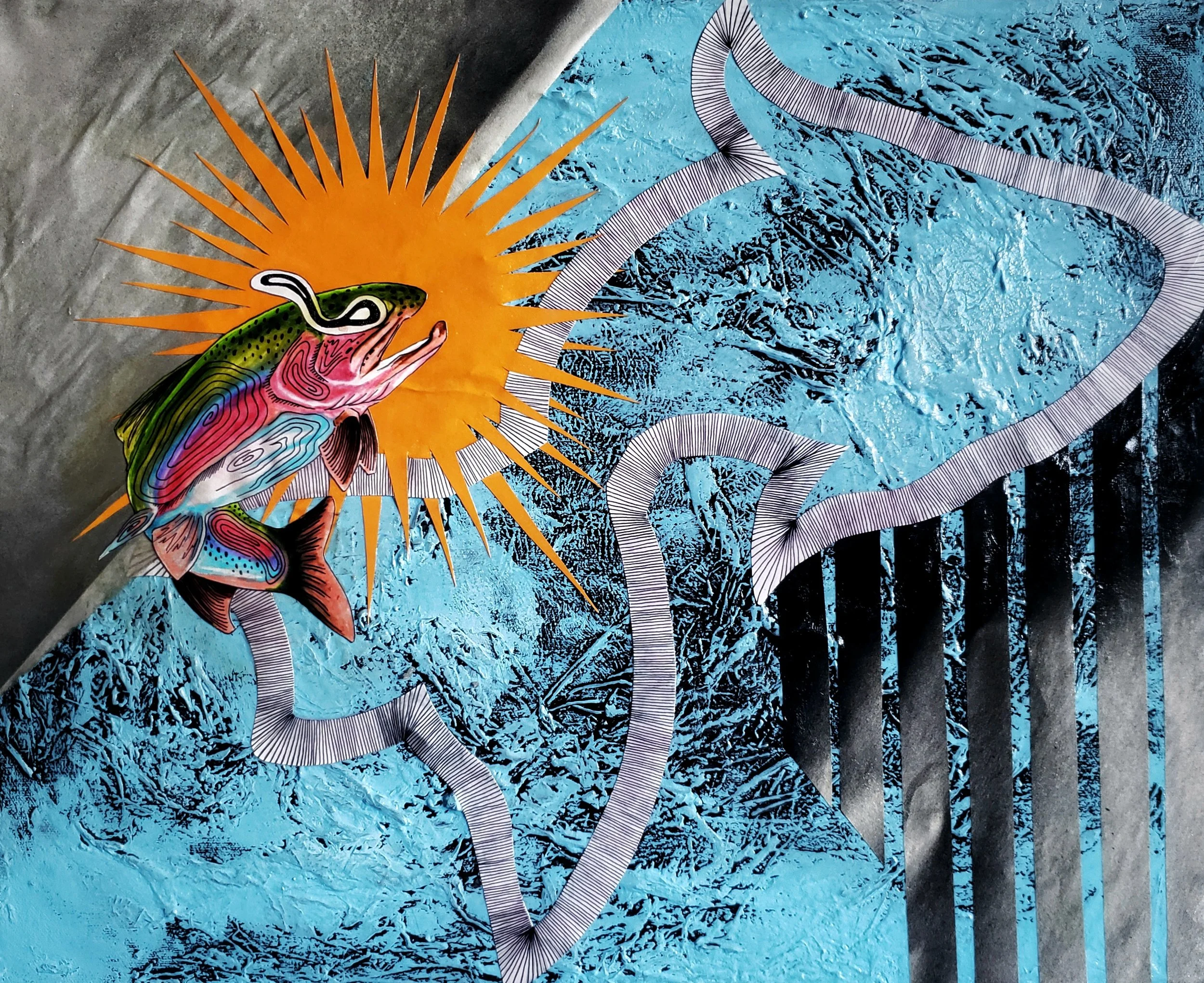 Big Fish,  Mixed media on canvas  16x20"  2022