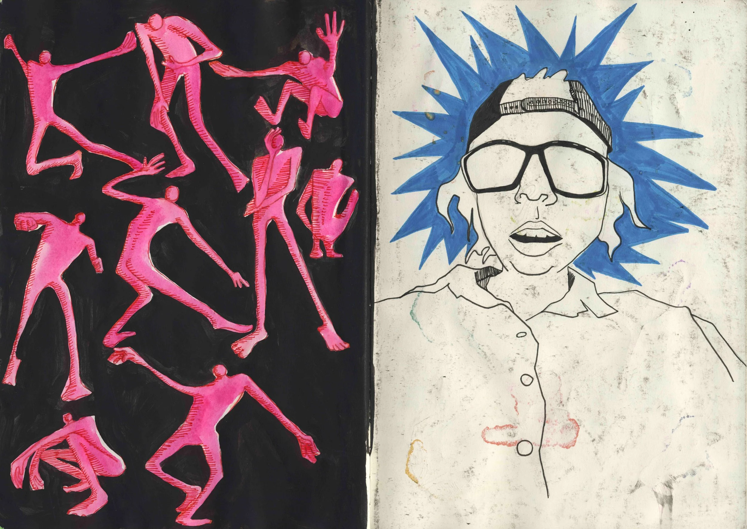 Blood, sweat, and tears (pp. 81-82), Mixed media sketchbook 12x17" 2024-2025