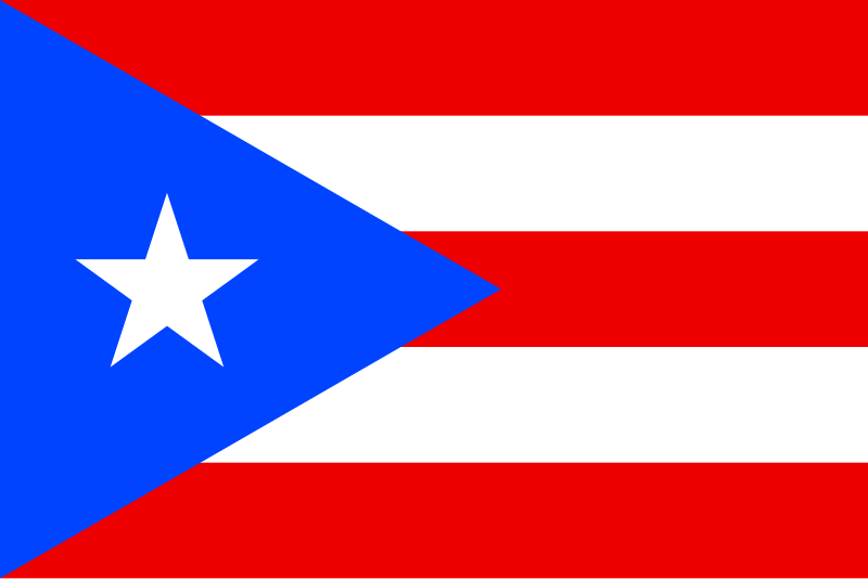 The image shows the flag of Puerto Rico, which consists of five horizontal red and white stripes, with a blue triangle on the left side containing a white star.
