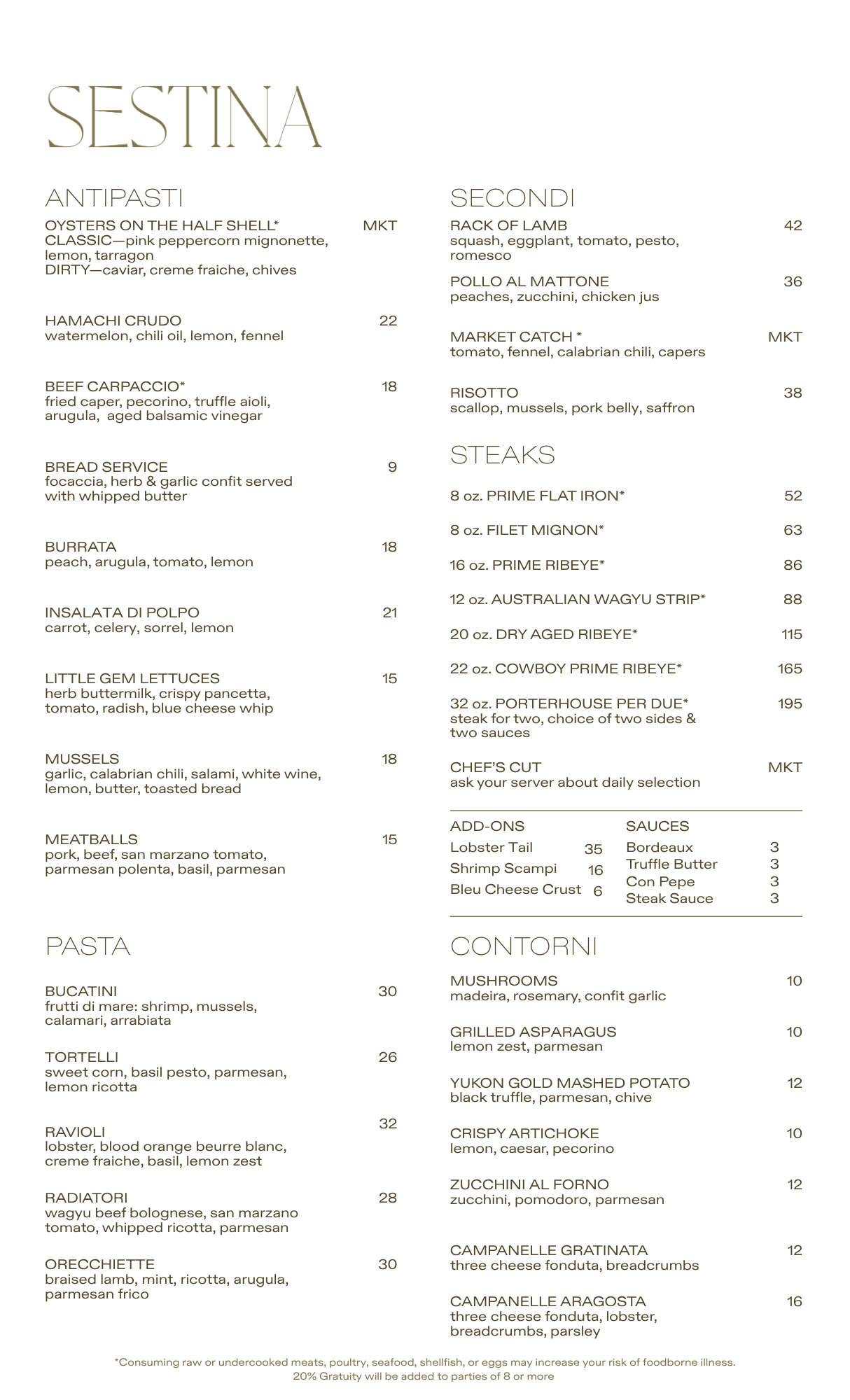 Menu — SESTINA