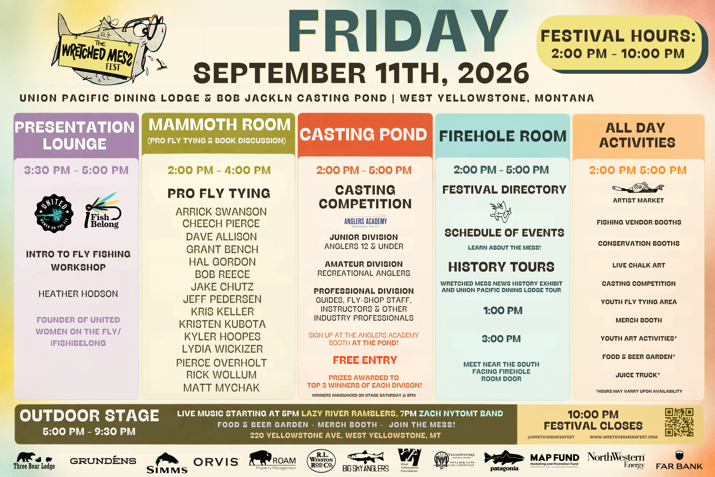 FRIDAY, SEPTEMBER 11TH, 2026
Festival Hours: 2:00 PM - 10:00 PM