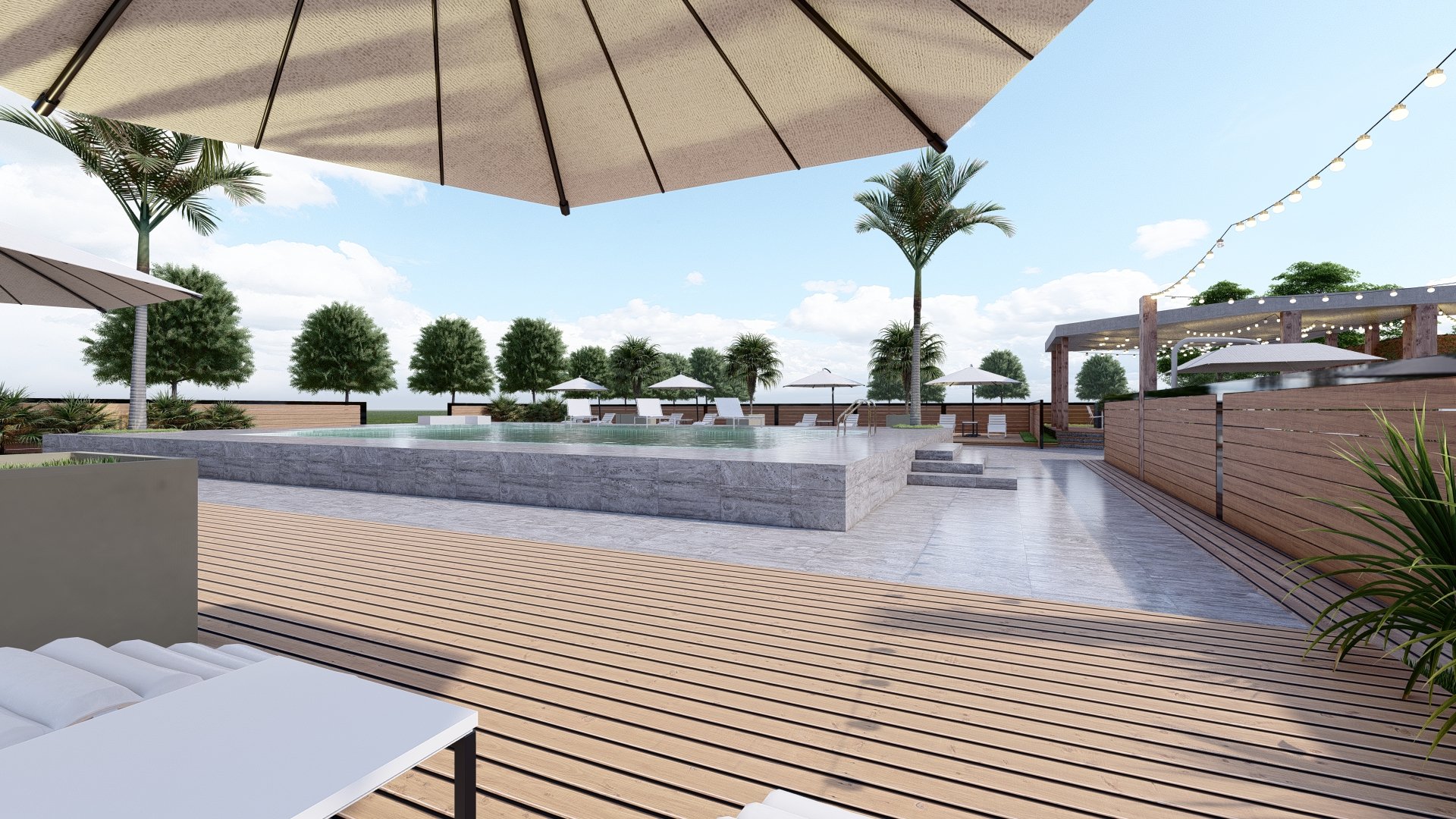 Pool and lounge at luxury apartment complex in Tulsa Oklahoma. Luxury pool, resort style.