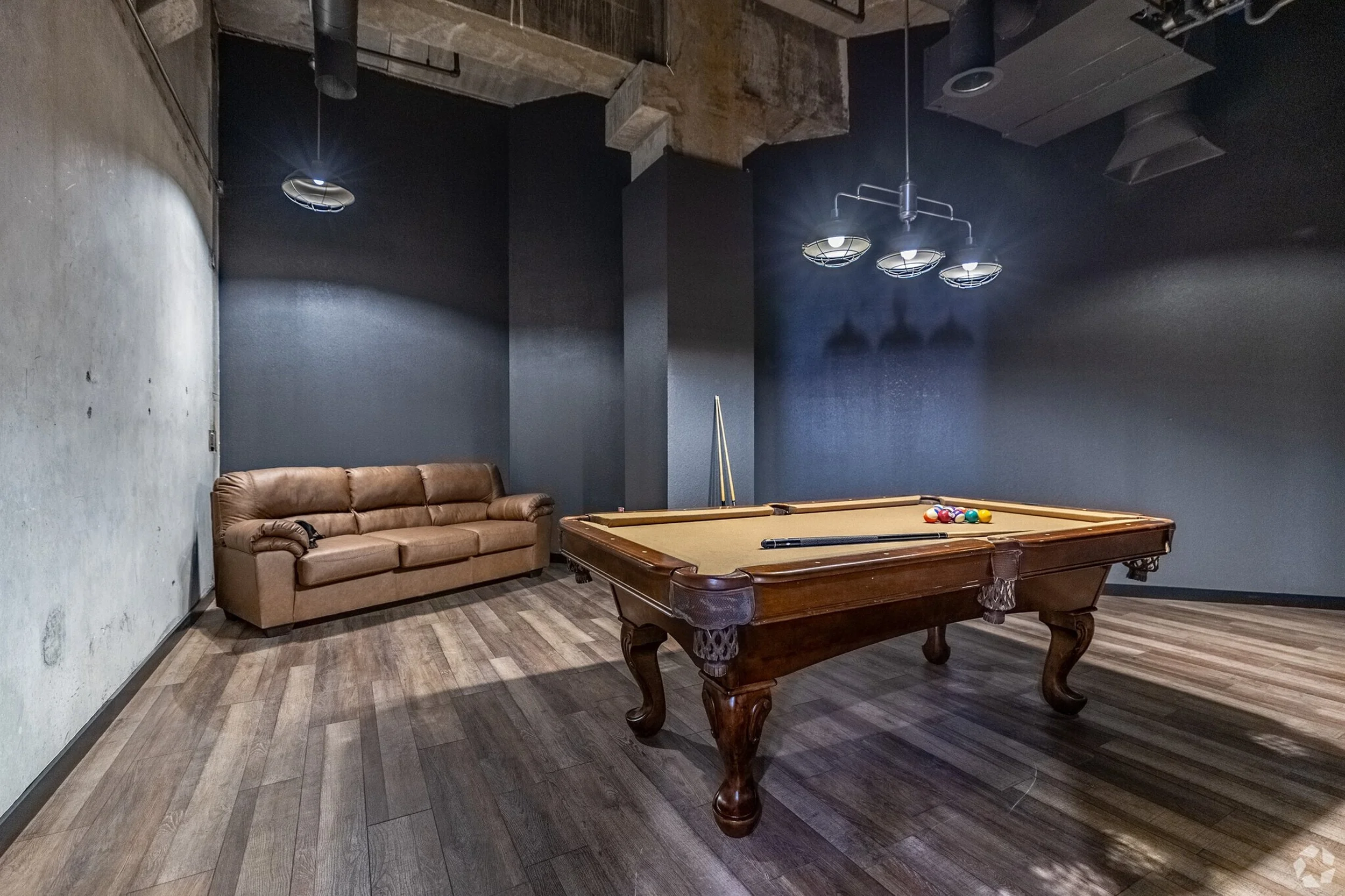 Pool table room at luxury apartment in Tulsa Oklahoma.