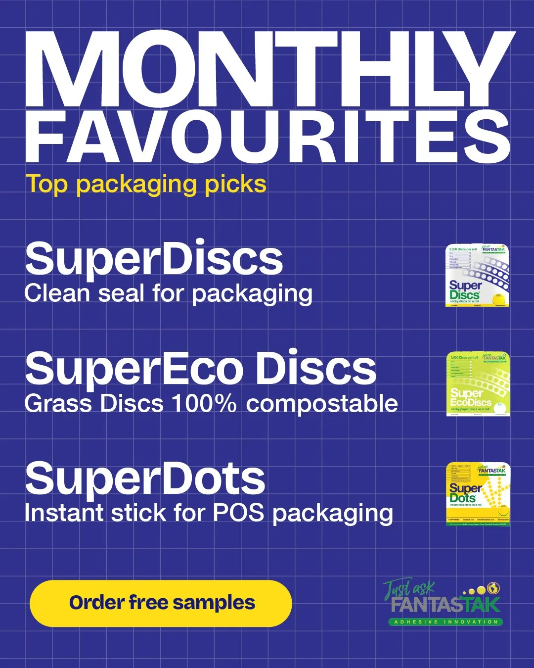 Three fixes we keep reaching for:

SuperDiscs - clean, tamper-evident seals for packaging.
SuperEco Discs - recycled paper discs; Grass option is EN13432 compostable.
SuperDots - instant stick for POS, kitting and mail. No mess, quick bond.

Want to 