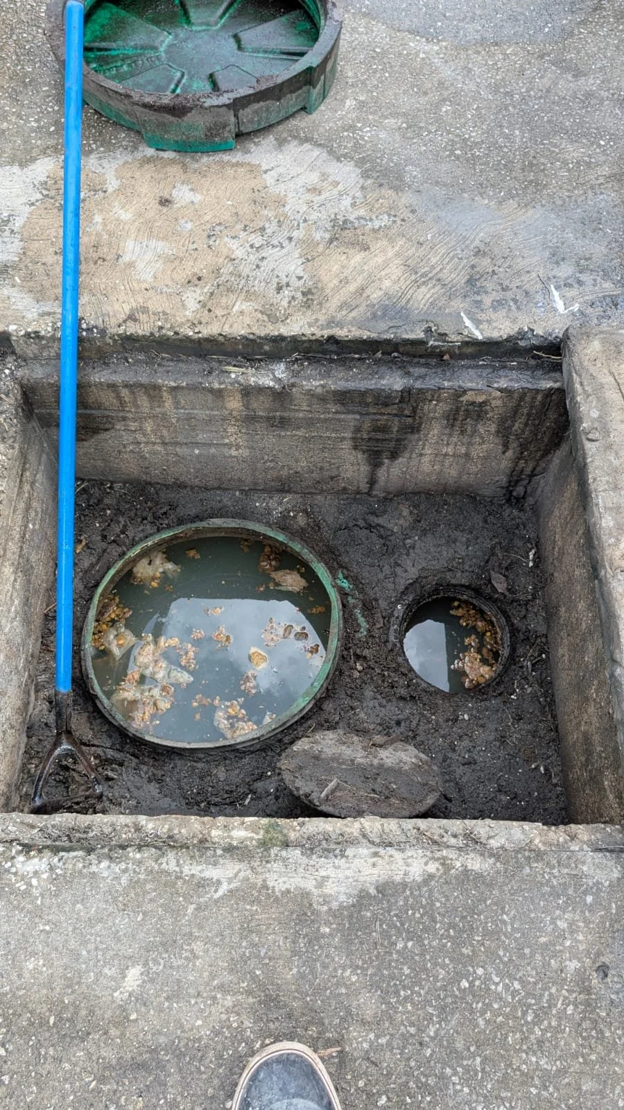 Blocked Drain Line
Accessing a blocked drainage line to restore proper flow.