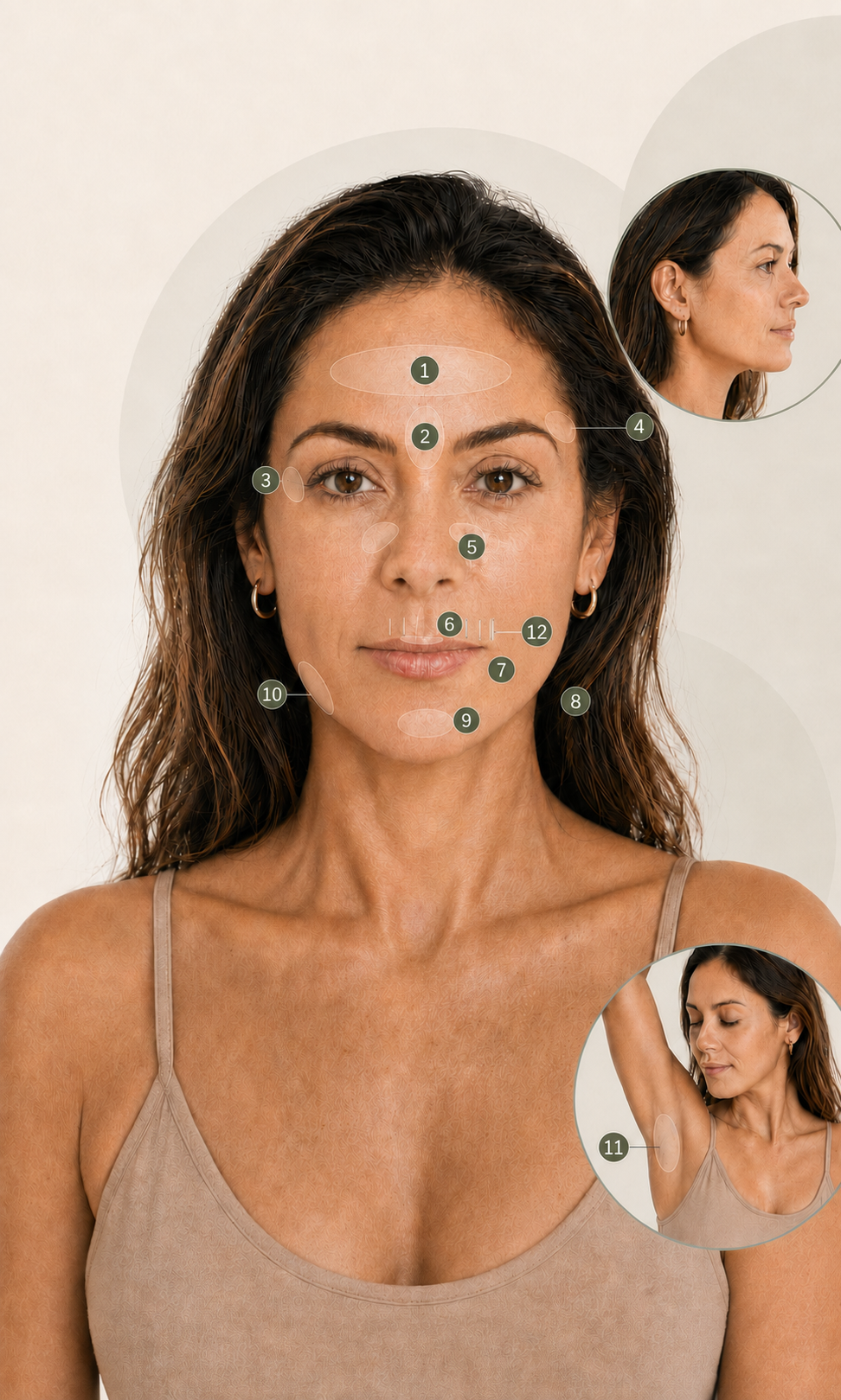 Numbered guide to anti-wrinkle treatment areas including perioral smoker’s lines at Straday Studio in Fareham