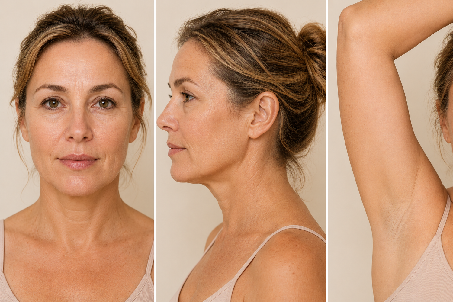 Front, side and underarm views used for Straday Studio’s anti-wrinkle treatment area guide
