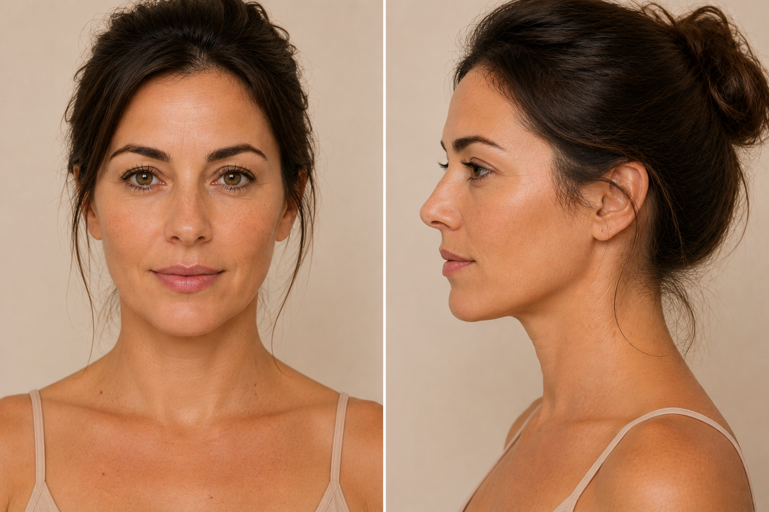 Front and side views showing dermal filler treatment areas at Straday Studio in Fareham