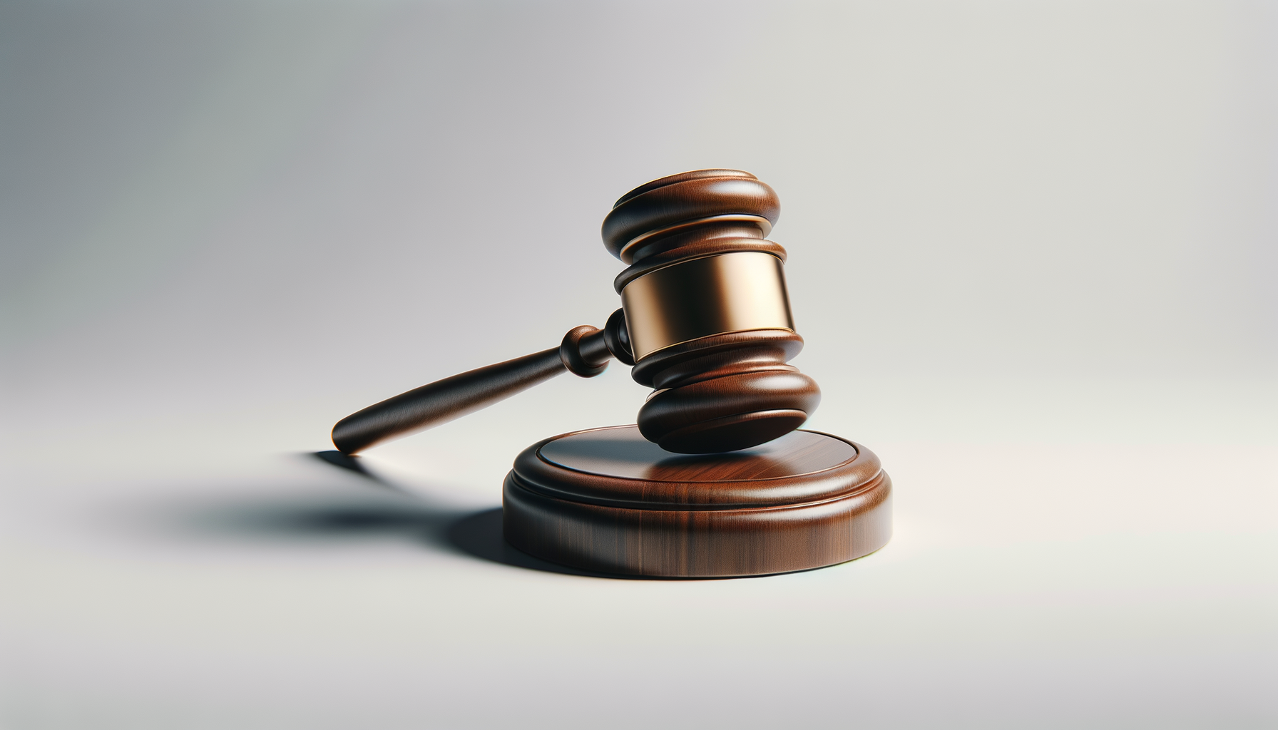 A wooden judge's gavel resting on a sound block, with the gavel leaning to the side.