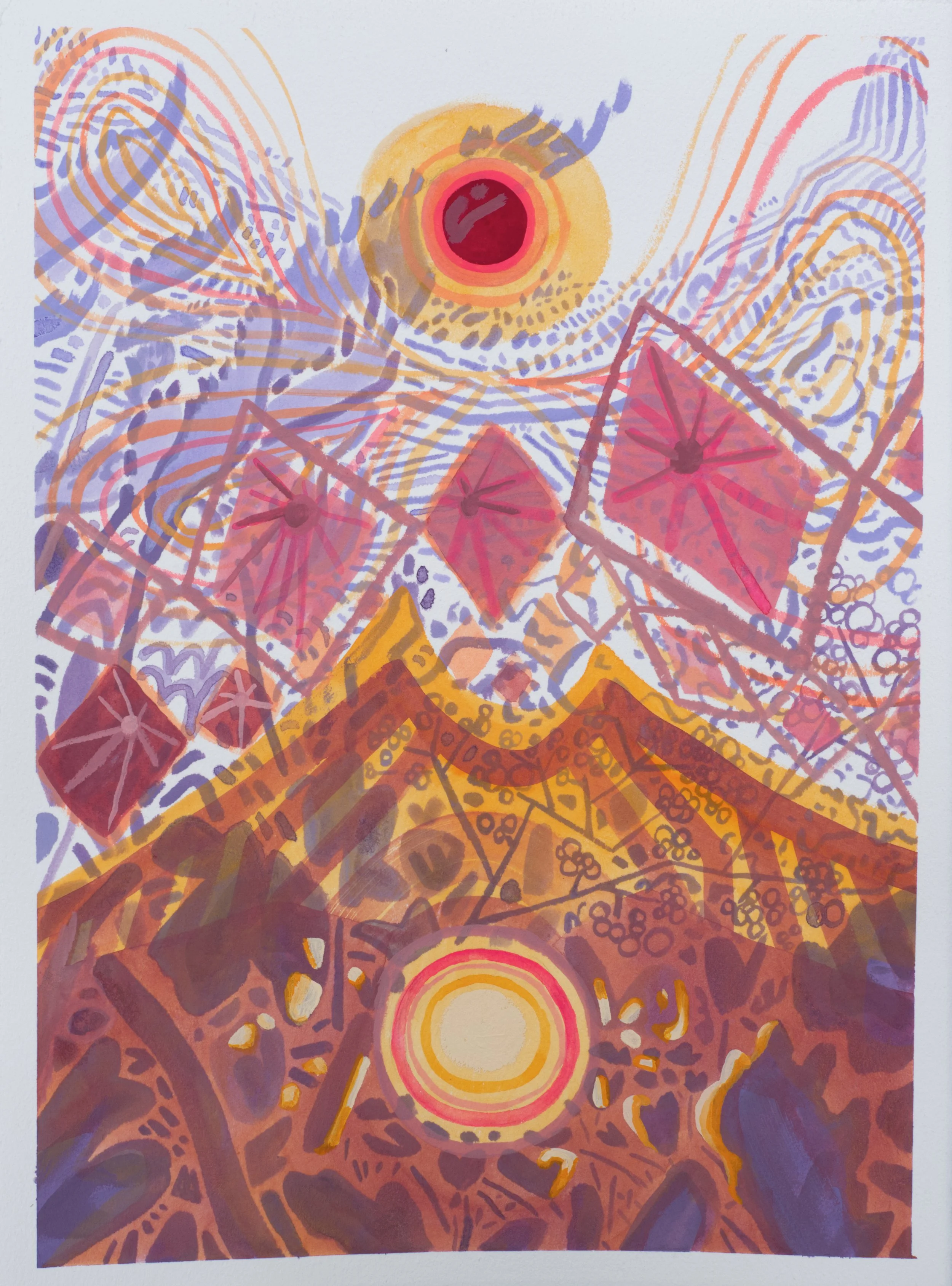 kites 1, acrylic gouache on paper, 15 x 11 inches