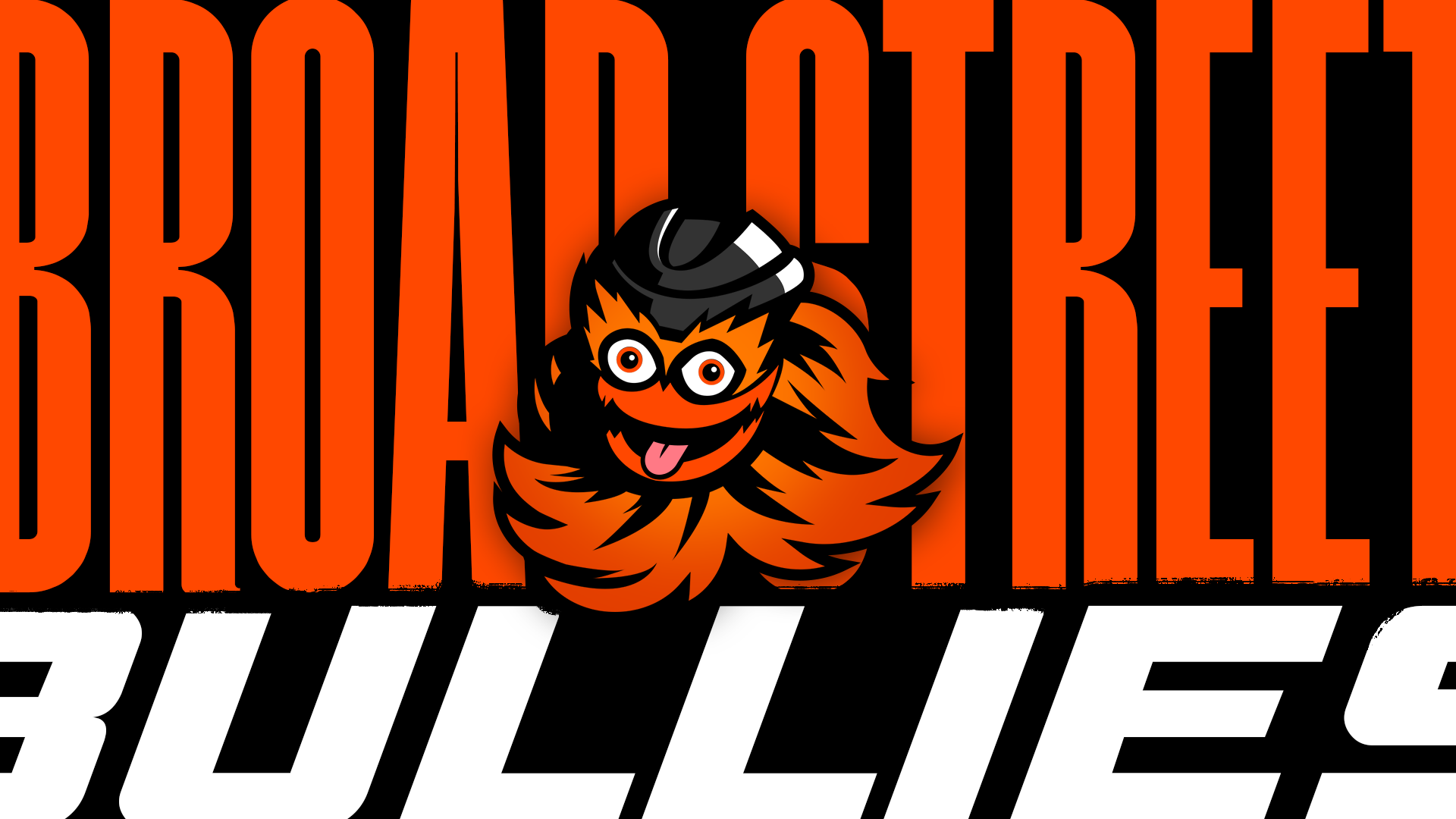 An illustration of a fire-breathing monster with a big orange mane, wearing glasses and a hat, with the words "BROAD OTEH BULLE" in large orange and white text in the background.