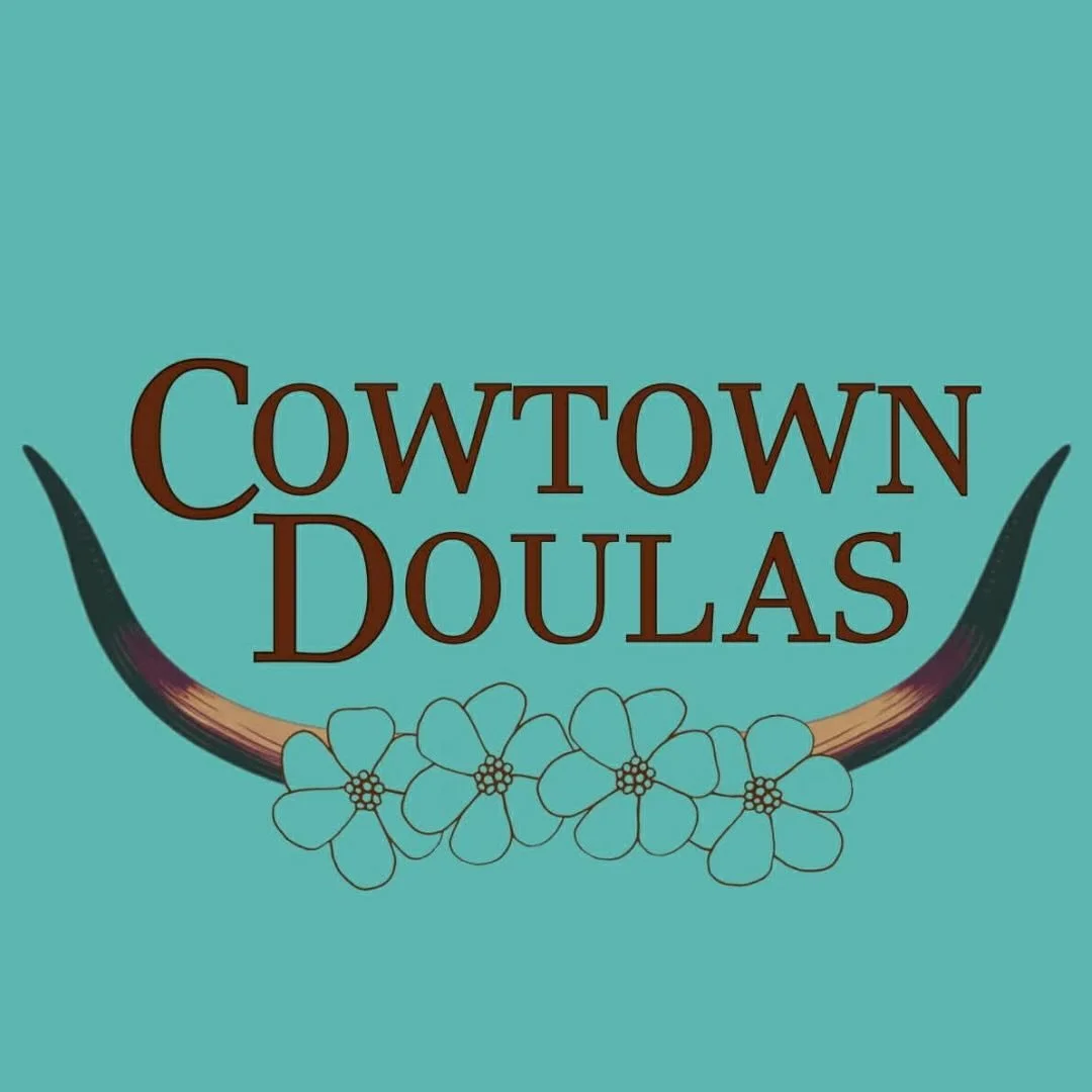 Logo for Cowtown Douglas featuring a turquoise background, a cow horn with a floral design, and the text 'Cowtown Douglas' in brown.