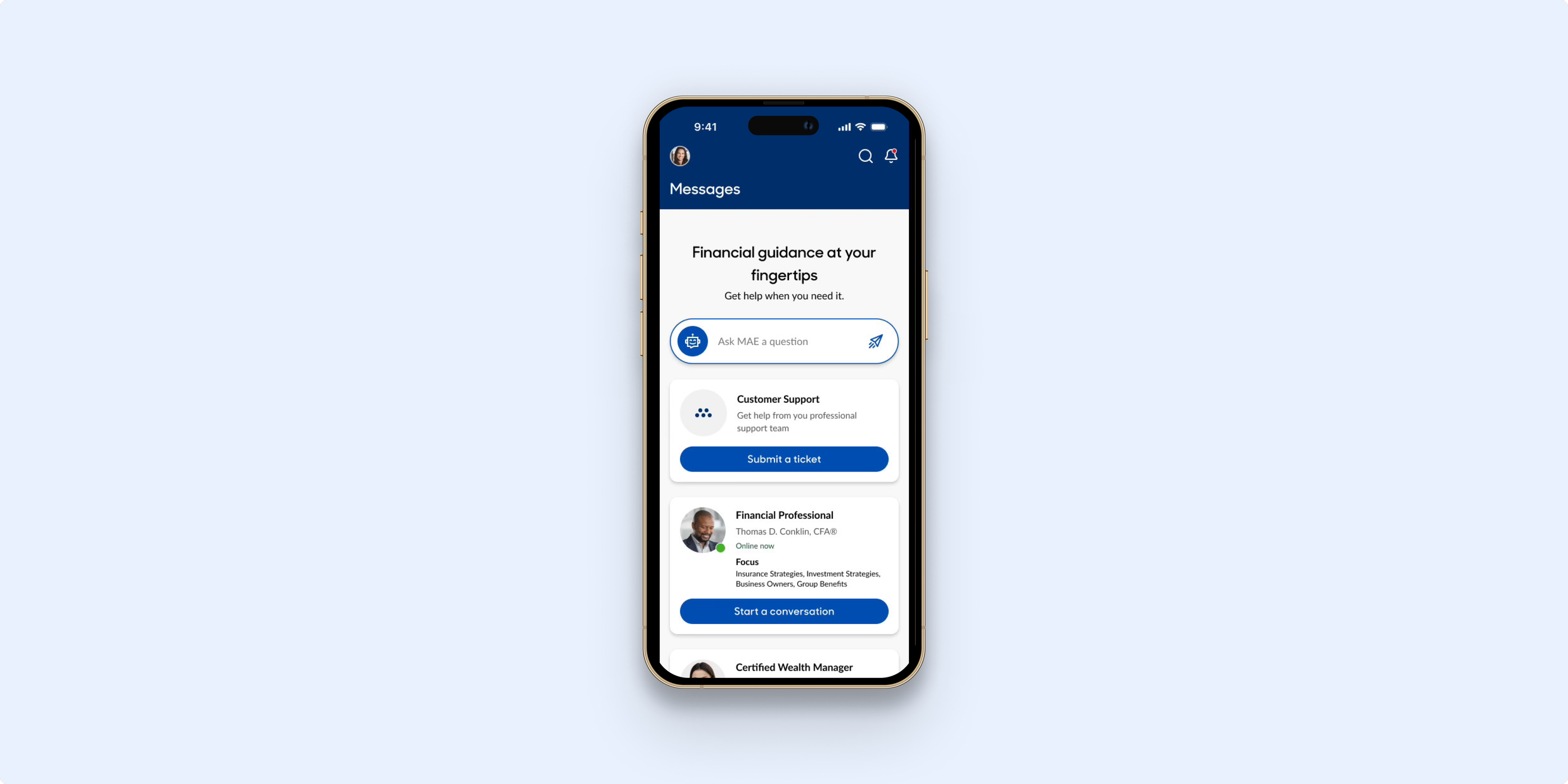 Mobile view of north star proof of concept advisor communication