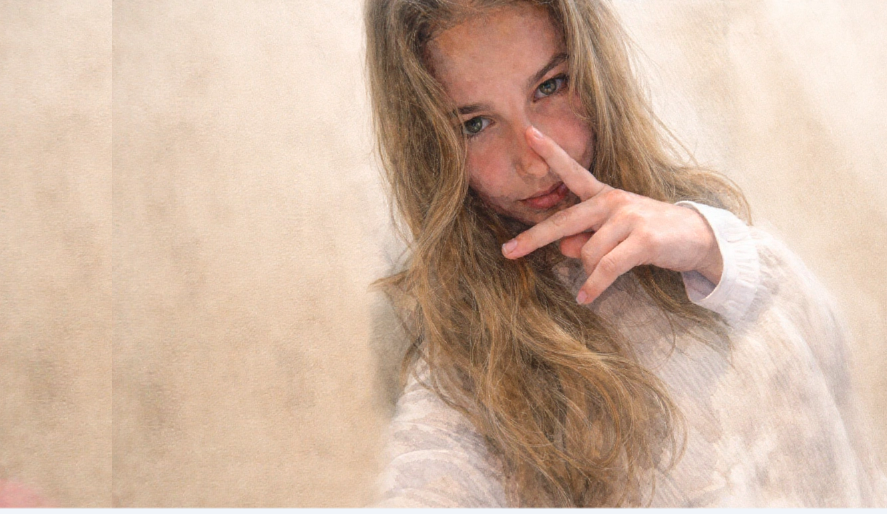 Maddie Coulter, teenage girl with a funny gesture