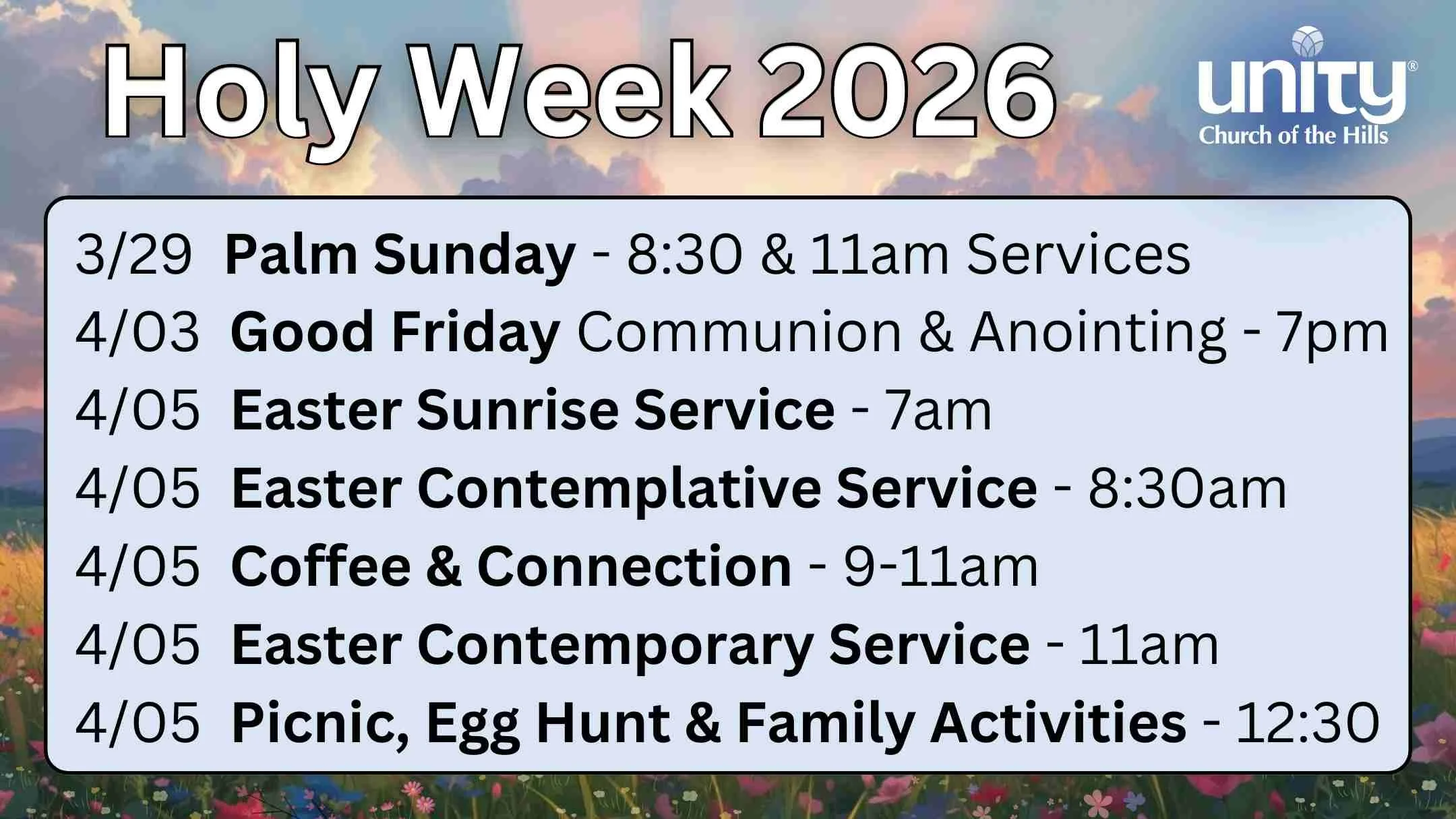 Holy Week Easter services and activities Unity Church of the Hills Austin TX