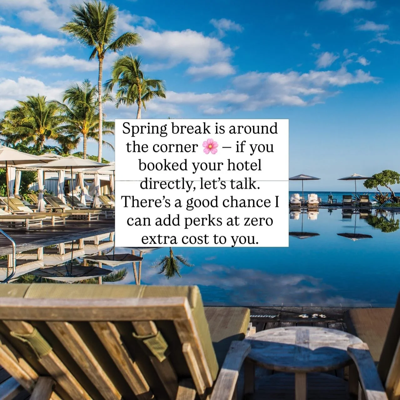 Daily breakfast for two (up to $120/day at some properties), resort credit, and room upgrades. No rebooking. No rate change. Just more.

Here&rsquo;s what that math looks like for a 7-night spring break stay:

🍳 Breakfast for 2 &times; 7 nights = up