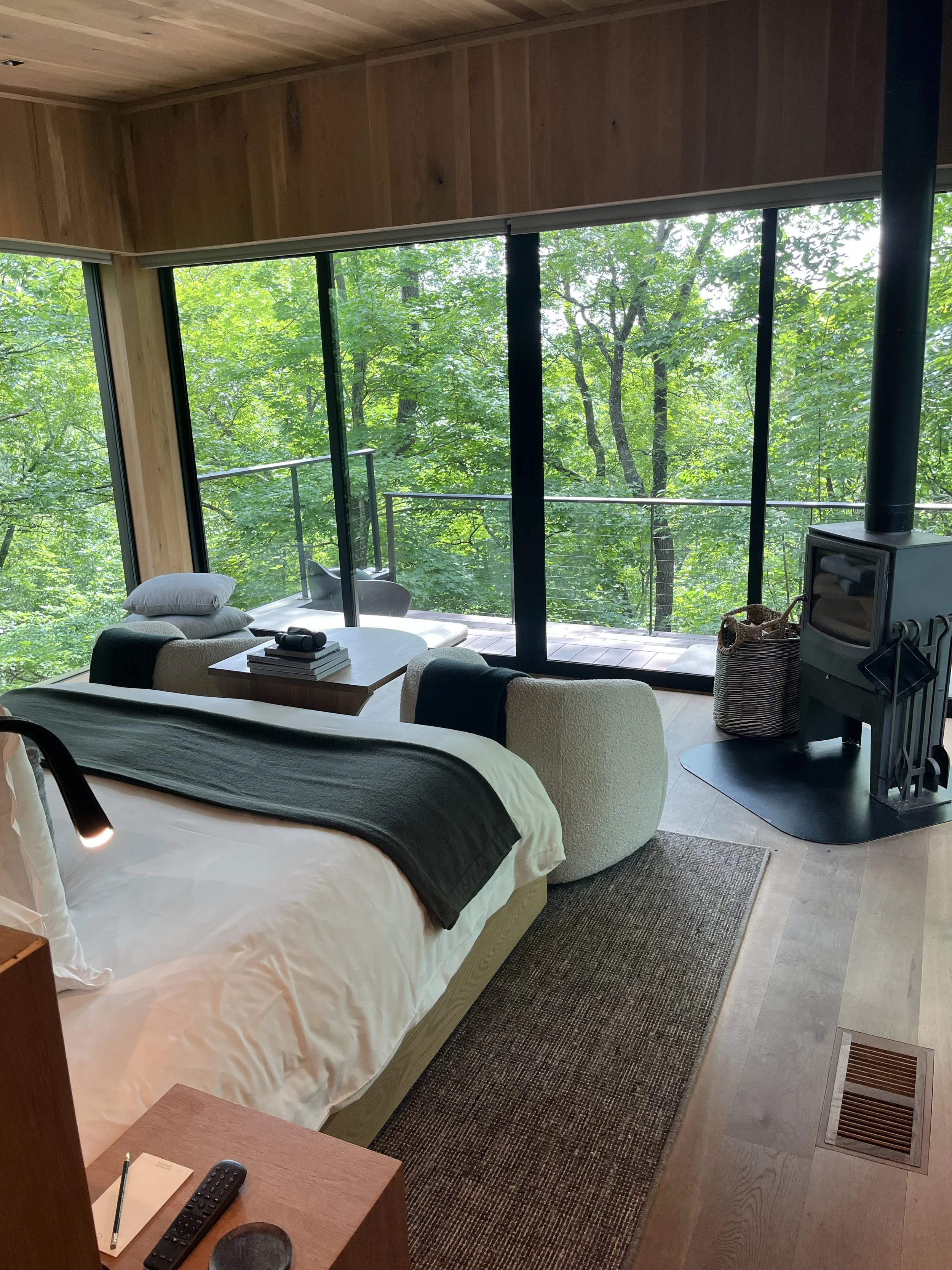 Treehouse interior at Blackberry Mountain with panoramic mountain views