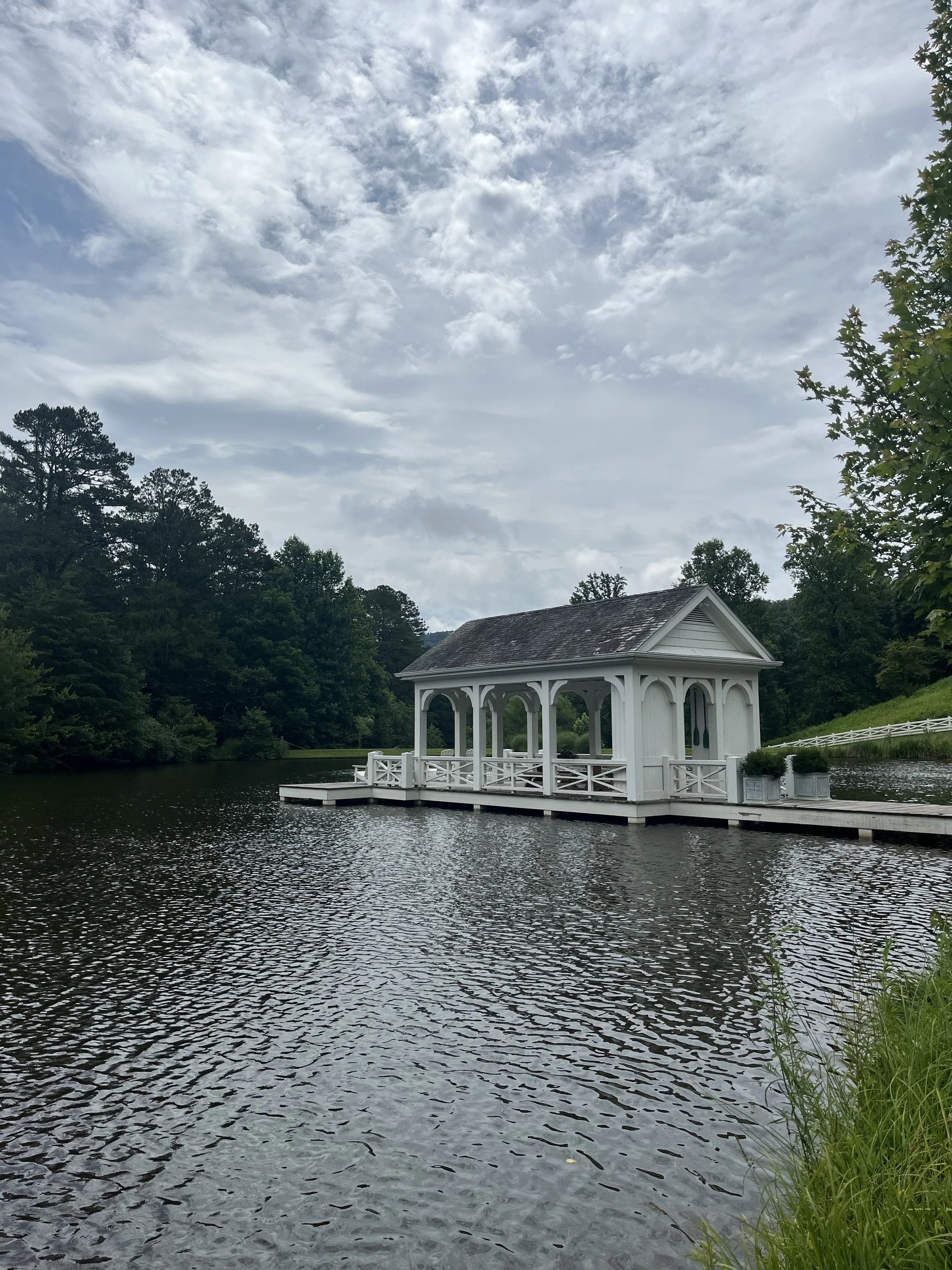 Lakeside view of Great Smoky Mountains with Blackberry Farm and Blackberry Mountain properties