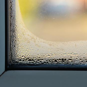 Condensation fogging the inside of a window pane, a failing double-glazed seal