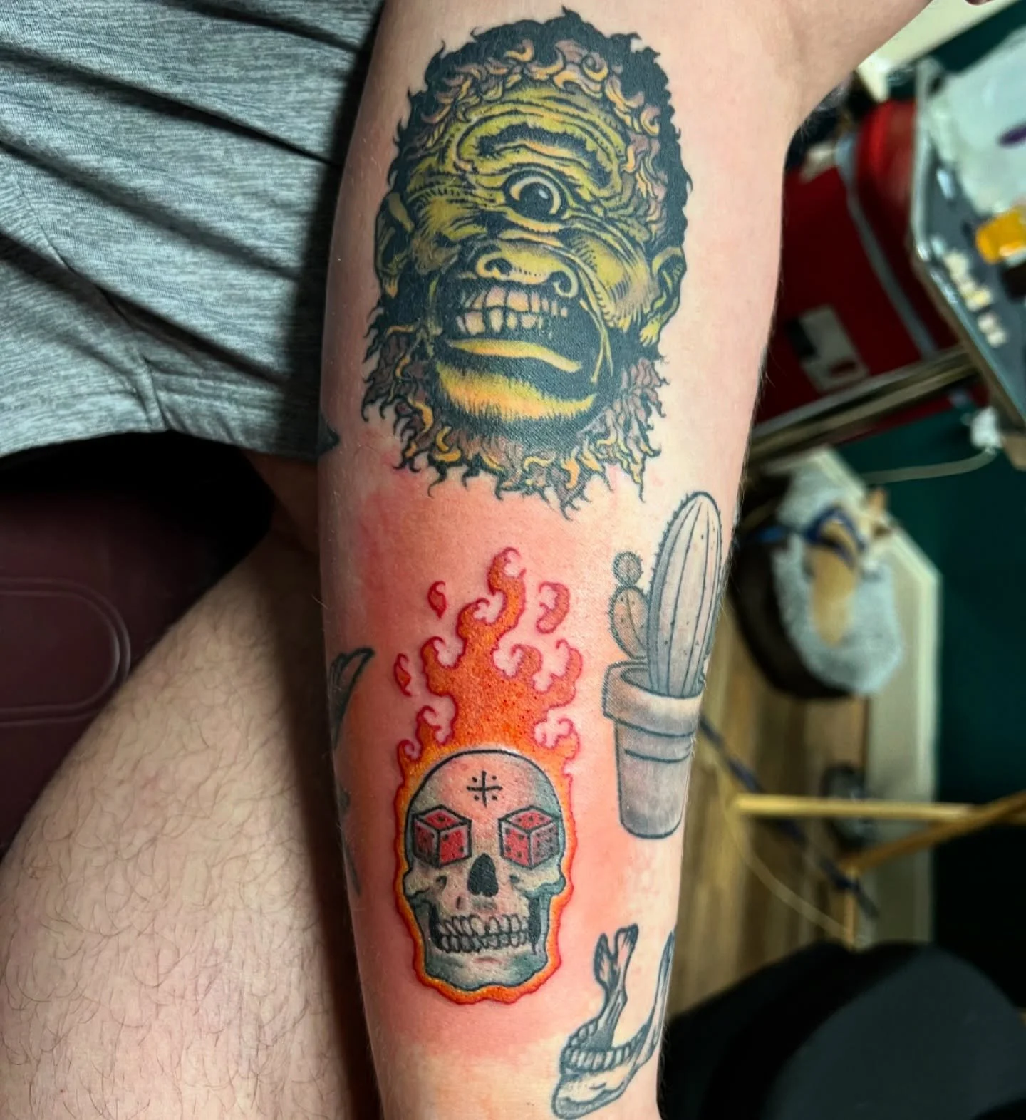 A ~6-7 month healed Cyclops and a fresh flaming skull for Gannon from back in May. Thanks bud!!