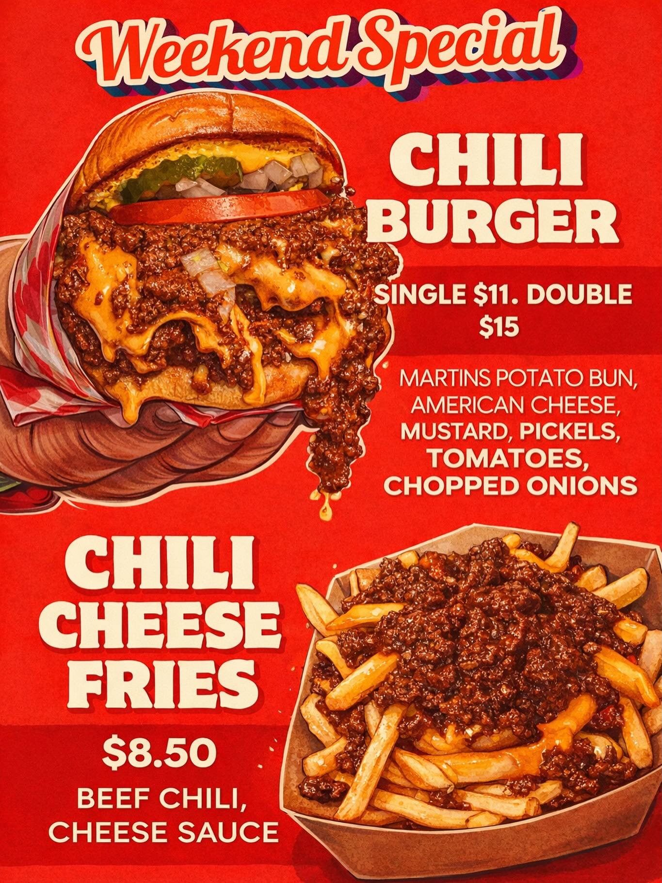 *Weekend Special* - Chili Burger + Chili Cheese Fries 😋 

@prescottmarketwestoakland