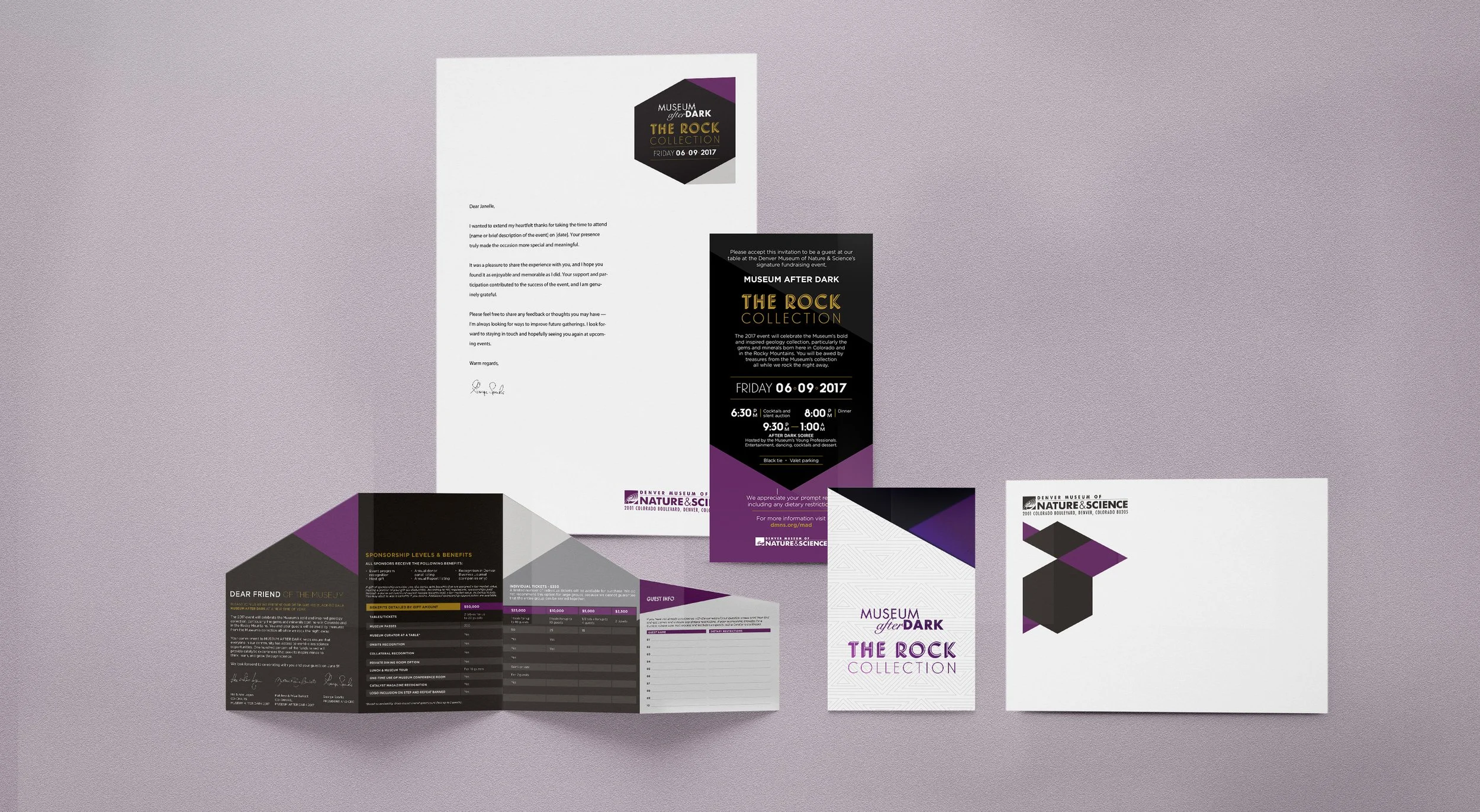 Event invitations, envelopes, thank you cards, table cards, and stationary