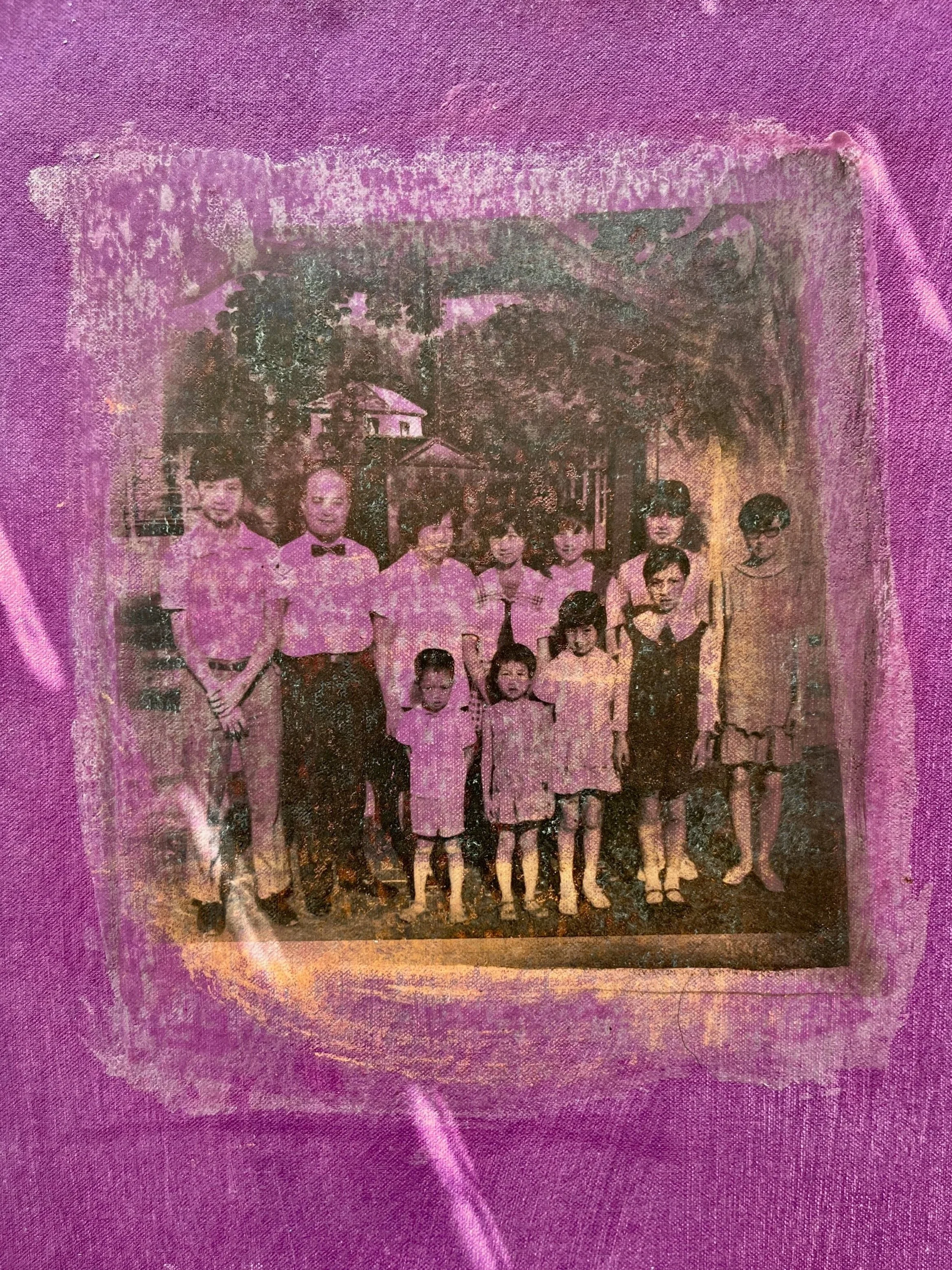 Chinese rural family on purple background