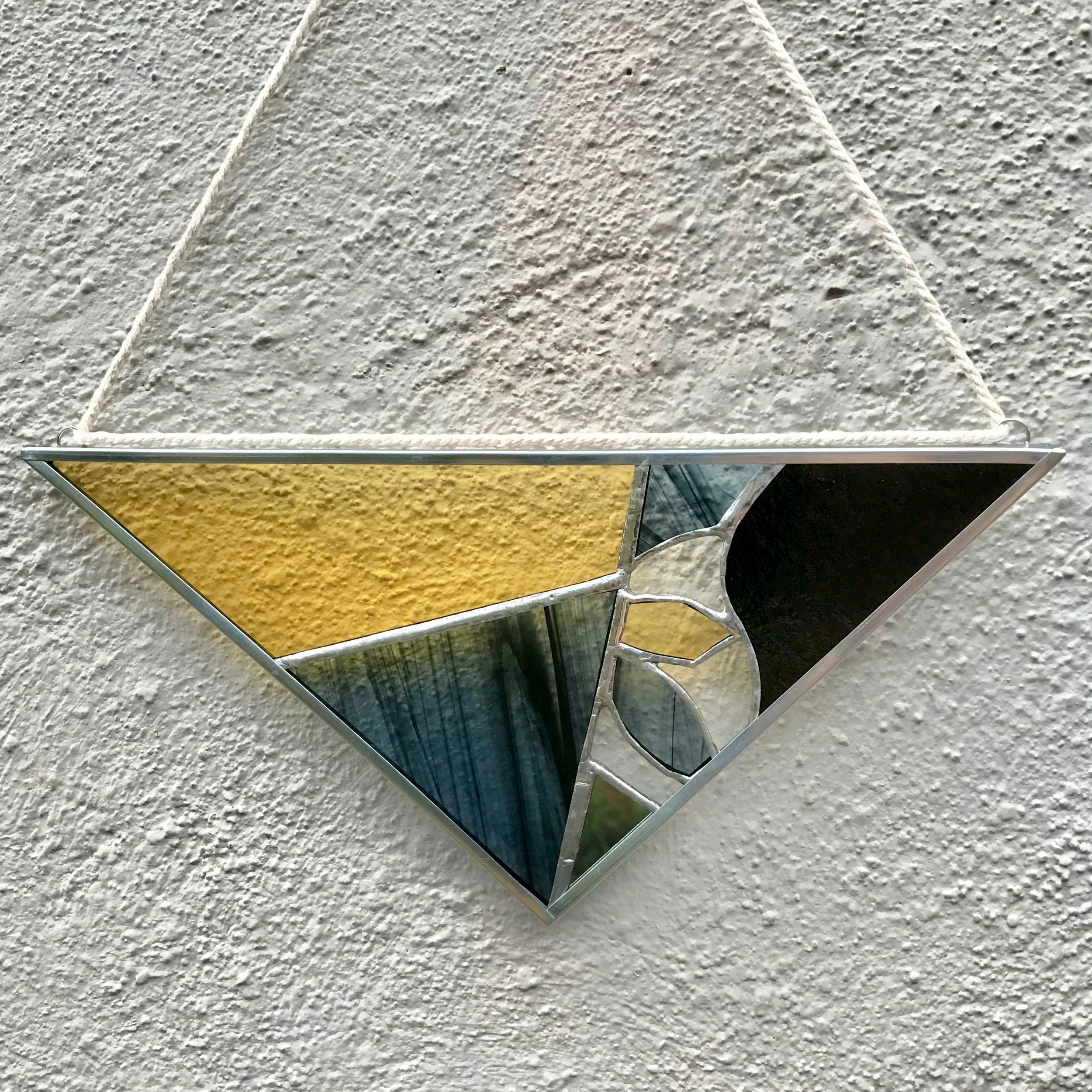 Yellow and black traingle stained glass hanging