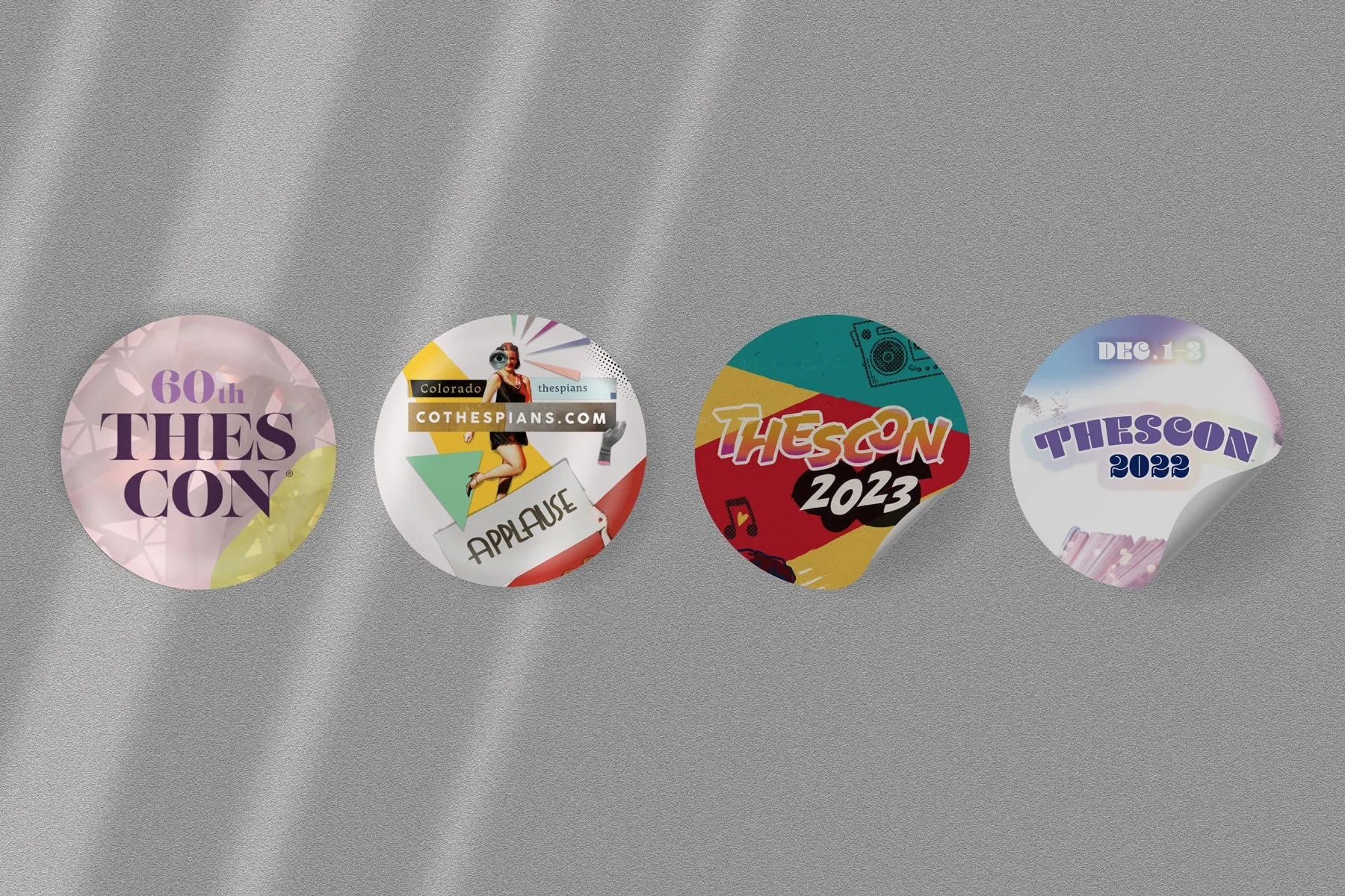 Buttons and stickers on neutral background