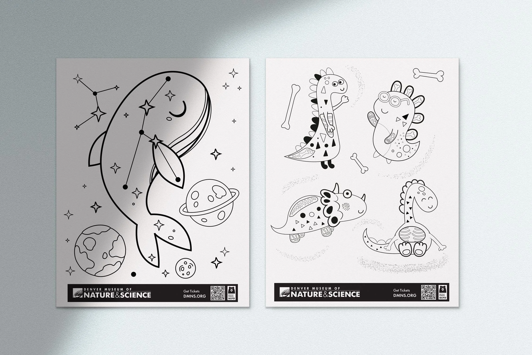 Coloring sheets on light blue background