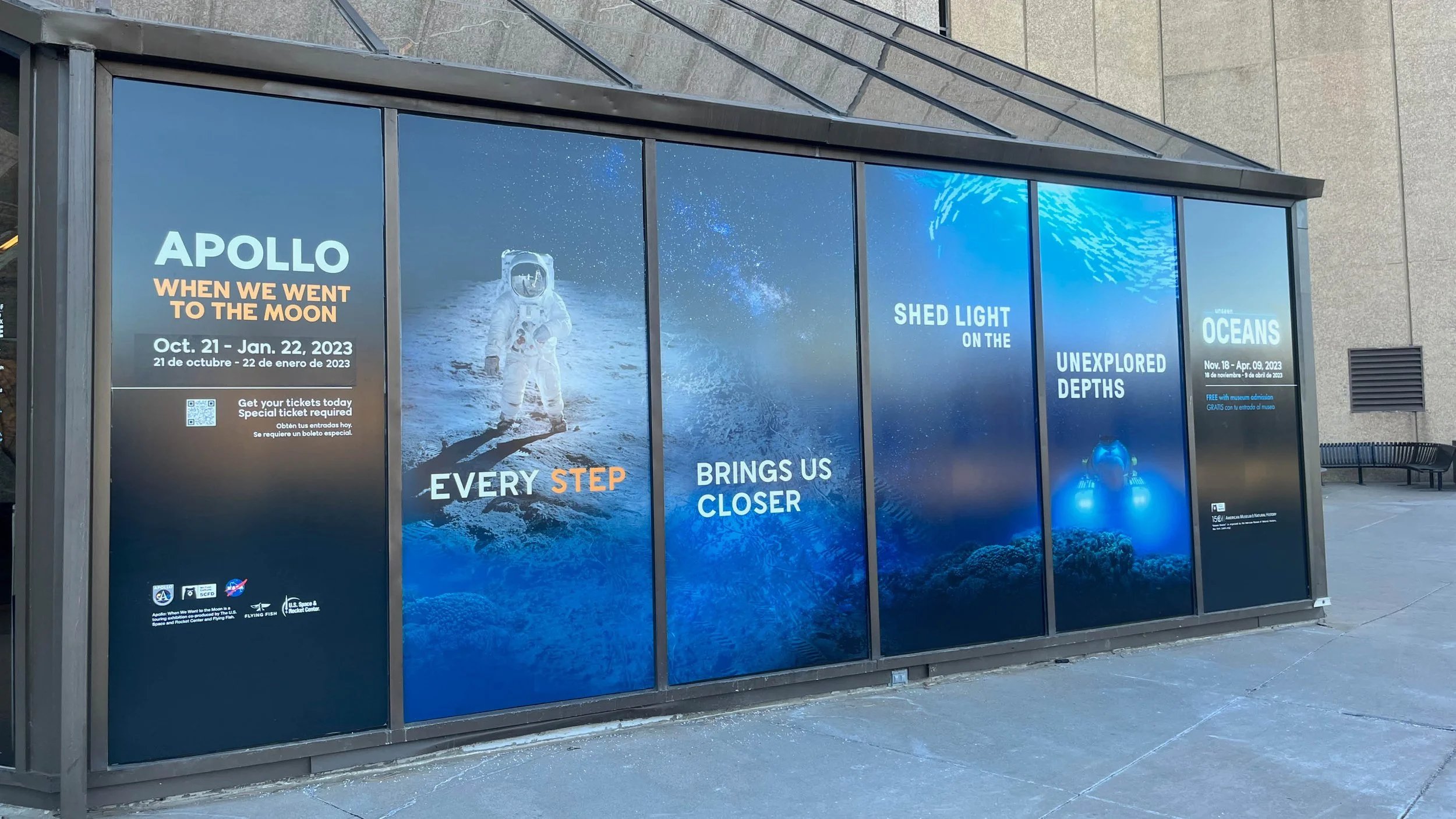 Large window graphics for museum exhibits
