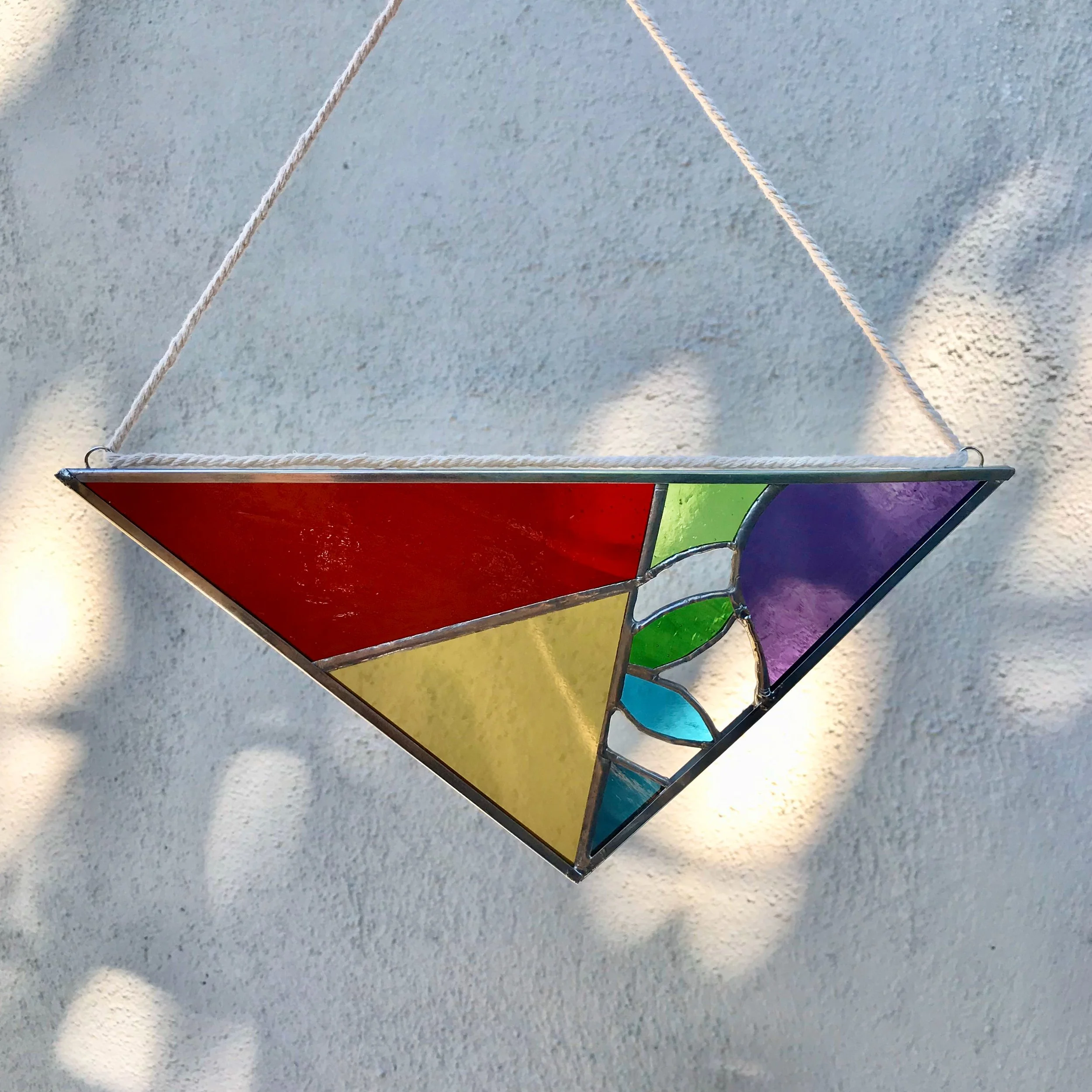 Rainbow traingle stained glass hanging