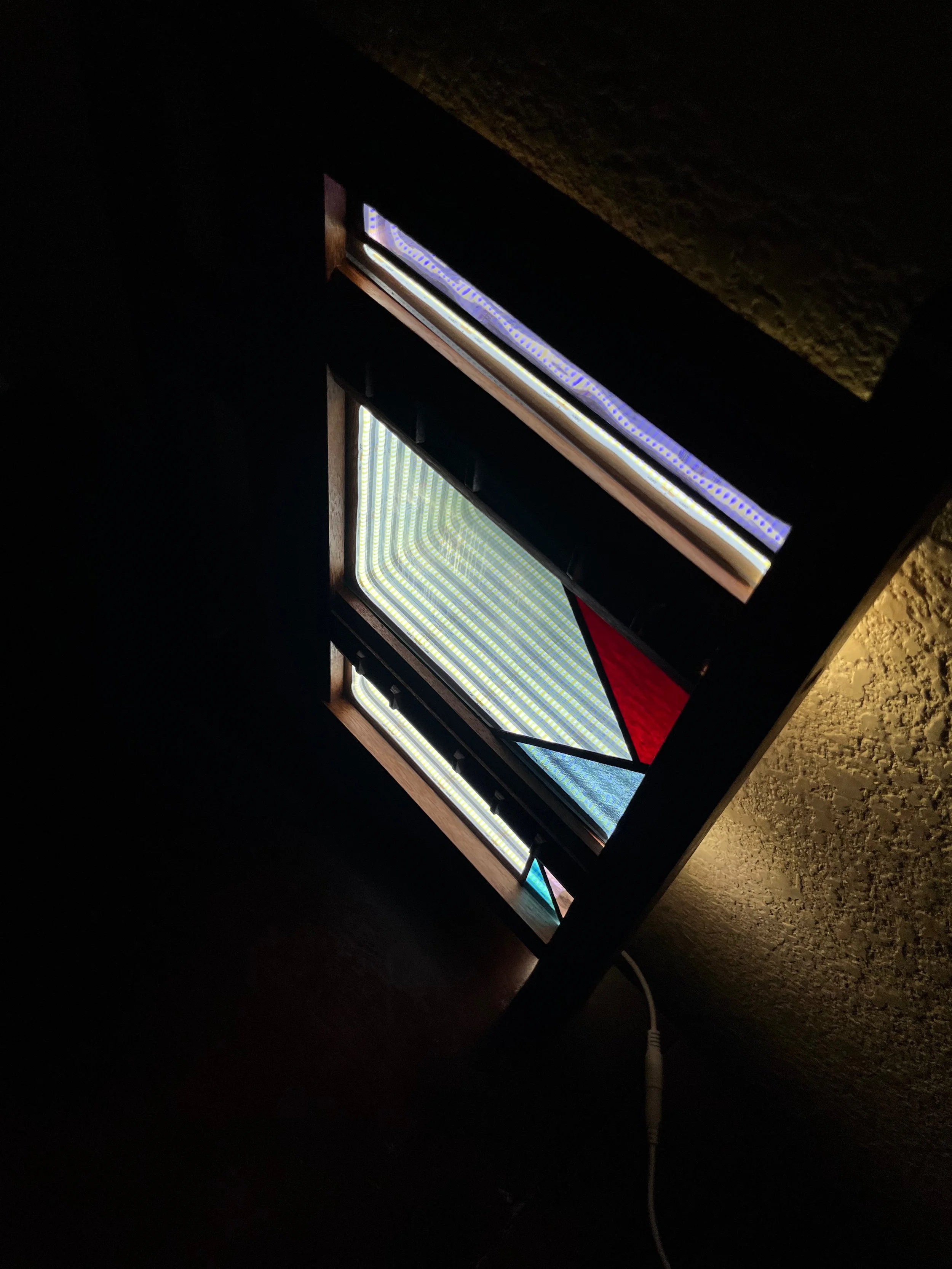 Infinity mirror with stained glass panels view from above