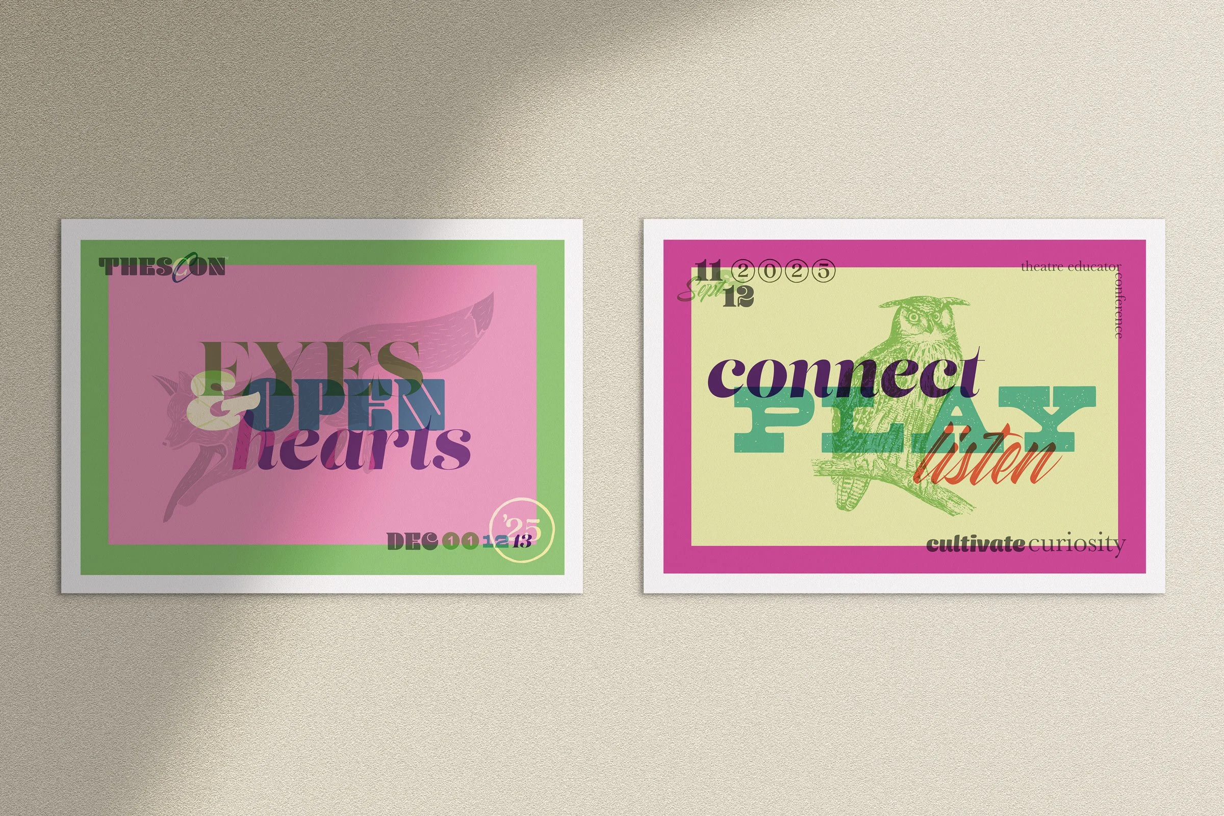 Colorful postcards on neutral background