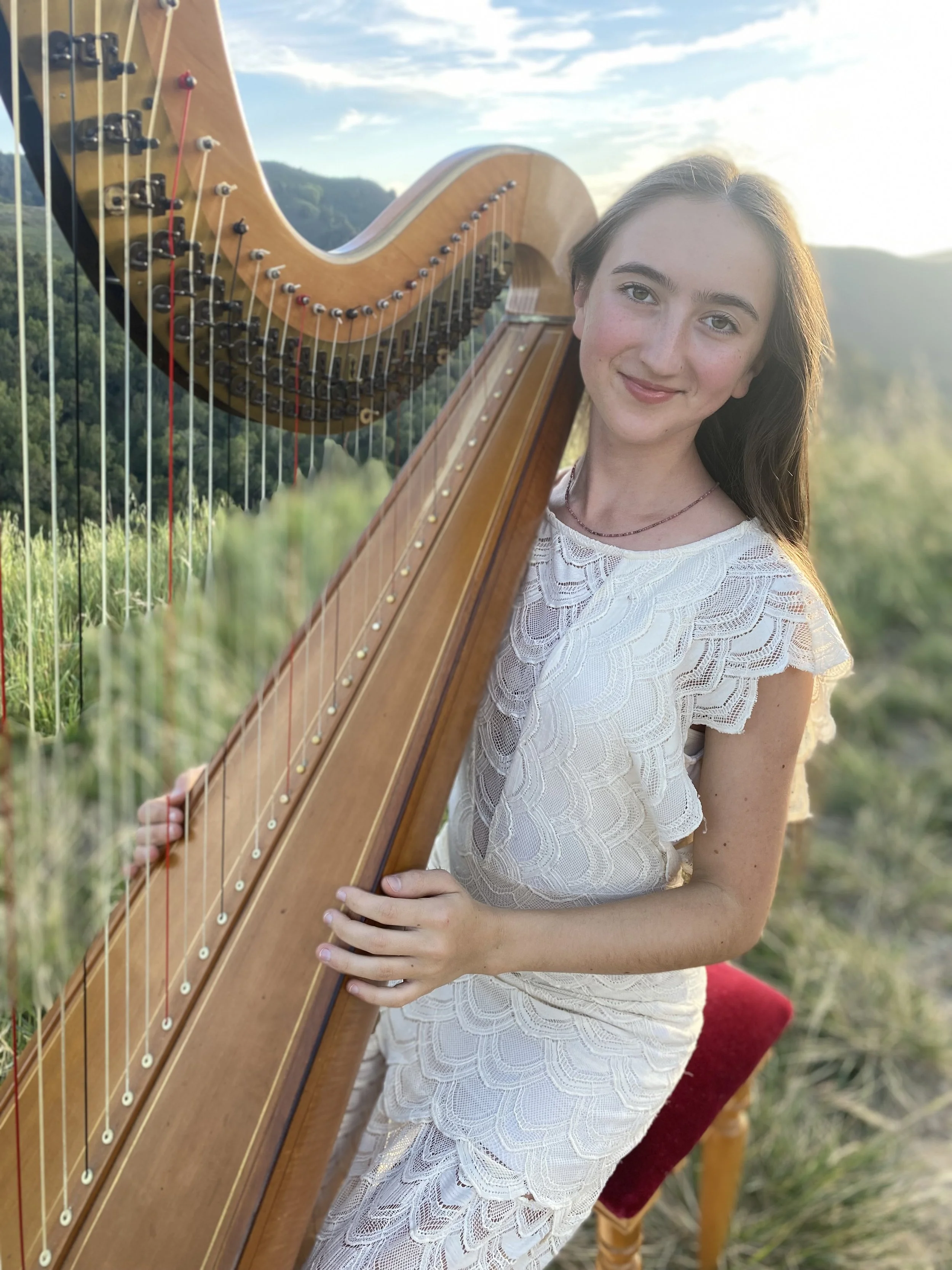 Wedding harpist/musician, available for booking near San Luis Obispo, Arroyo Grande, Pismo Beach, Cayucos, Cambria, Big Sur, Templeton, Atascadero, Morro Bay, Paso Robles, Santa Ynez, Los Olivos, Los Alamos, Santa Barbara, Ojai, and Montecito.