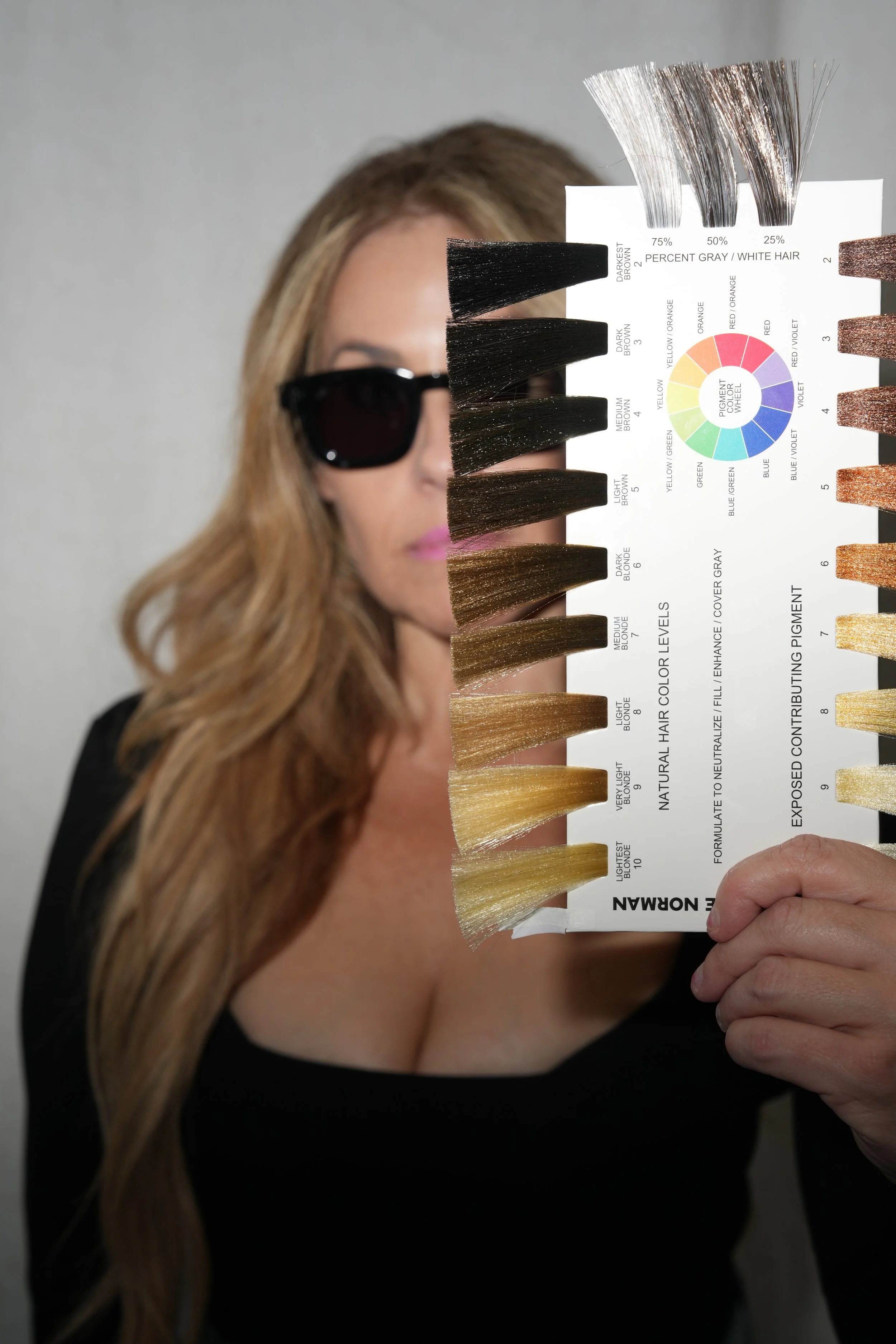 Dimensional hair color created with a customized formula for natural, lived-in results