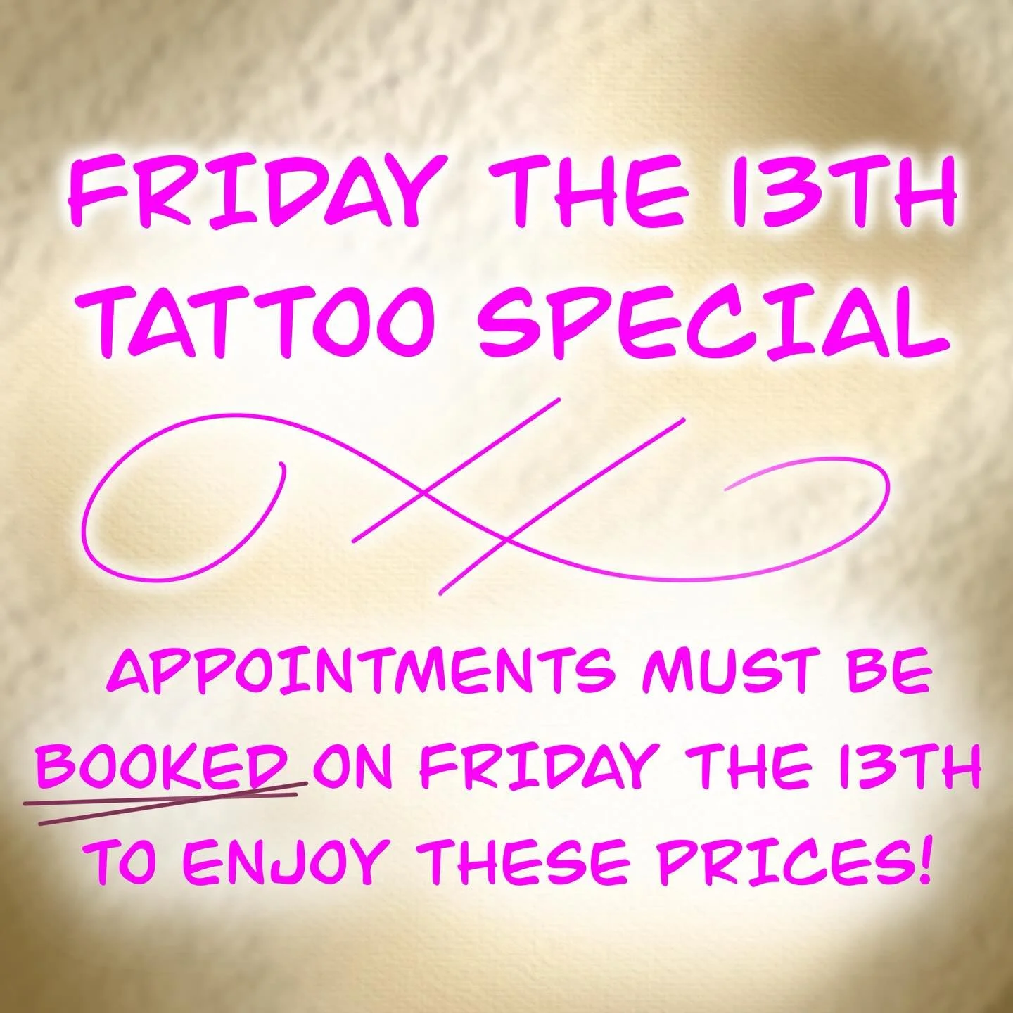 I do Friday the 13th tattoos a little bit different. Something a little more exciting that you can live forever. Still a killer deal, but for some decently sized tattoos. DM and I will send you a link to book :-) feel free to reach out with any quest