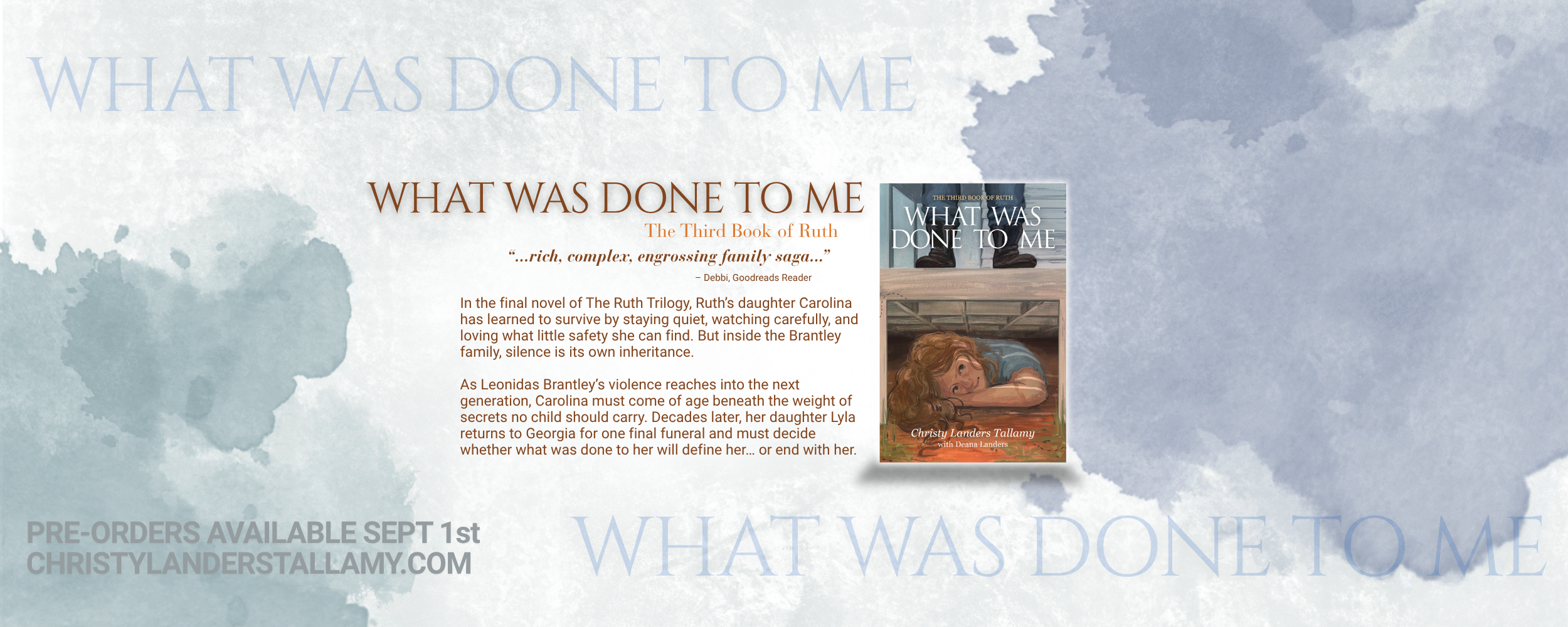 The image is of the historical fiction novel set in Macon, Georgia entitled What Was Done To Me written by Christy Landers Tallamy.