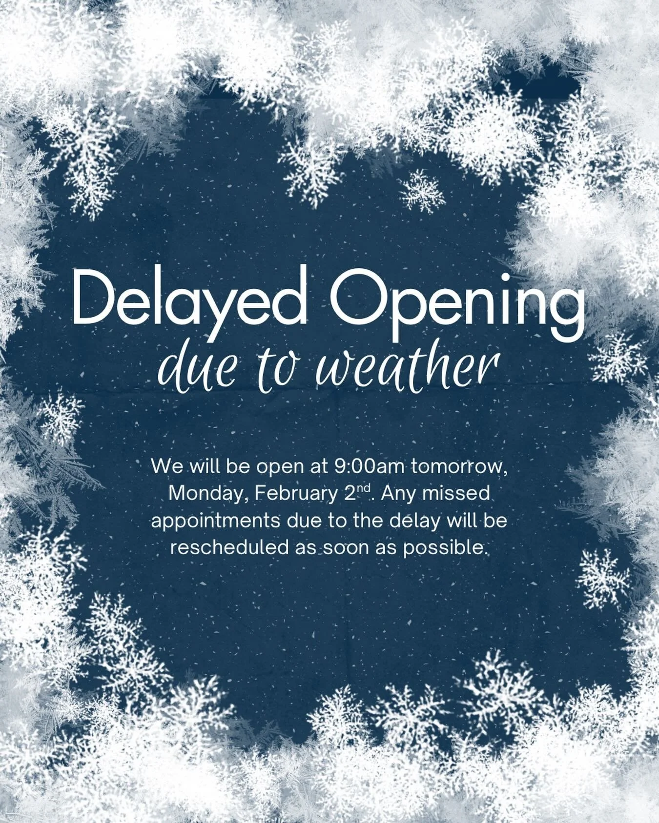 Delayed opening tomorrow due to concerns for icy road conditions in the early morning. We will reschedule appointments as needed! Thank you for your understanding, and please stay safe!

#officeupdate #pediatricassociates #northeastgeorgia