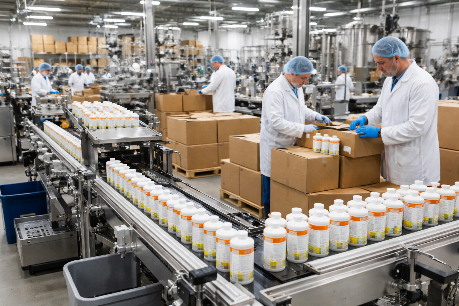 People filling supplement bottles