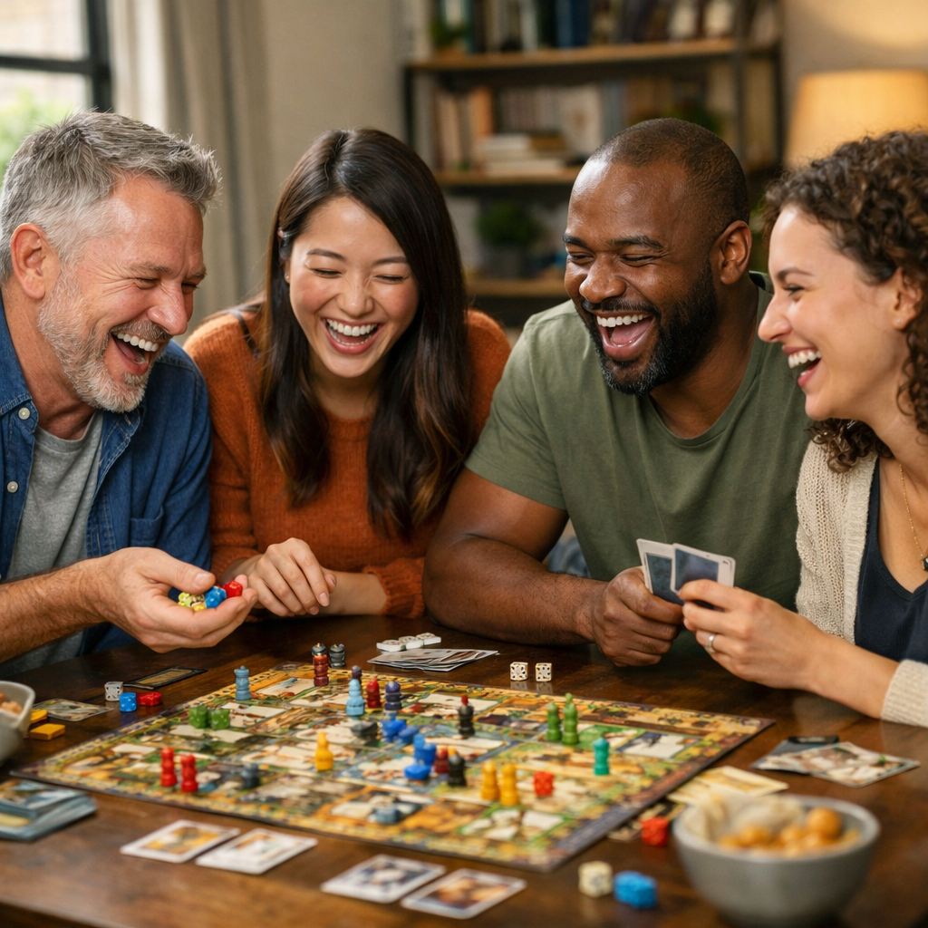 adults playing a board game