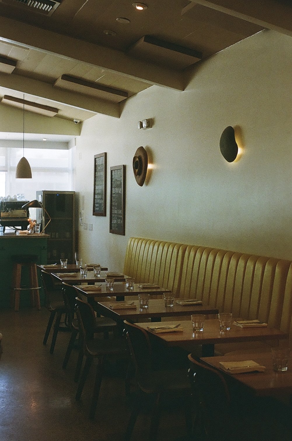 Table Setting Benches; Luna Pasta e Dolci; 35mm Film; 2025