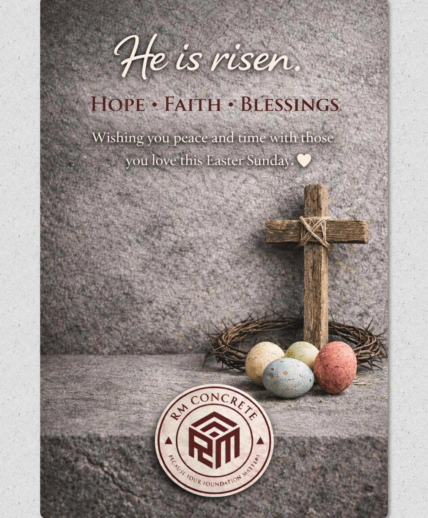 This season, we&rsquo;re thankful for what matters most&mdash;family, time, and the moments we don&rsquo;t take for granted. 🤍

Wishing you a peaceful and blessed Easter from RM Concrete.

&hellip;

#RMConcrete #Easter2026 #FamilyTime #GratitudeAlwa