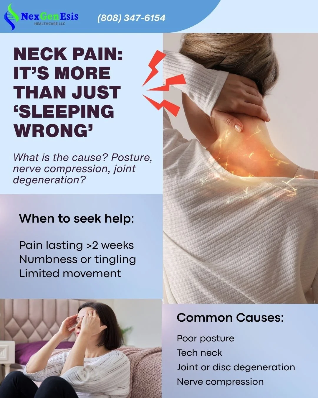 Neck pain isn't always from sleeping wrong. 

Chronic stiffness or sharp pain can actually stem from joint or nerve damage deep in the cervical spine.

That&rsquo;s where regenerative medicine comes in &mdash; targeting inflammation and supporting ti