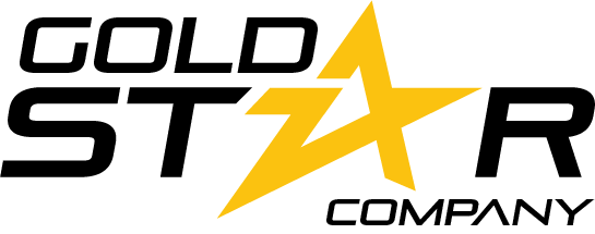 Yellow stylized star with lightning bolt design on black background