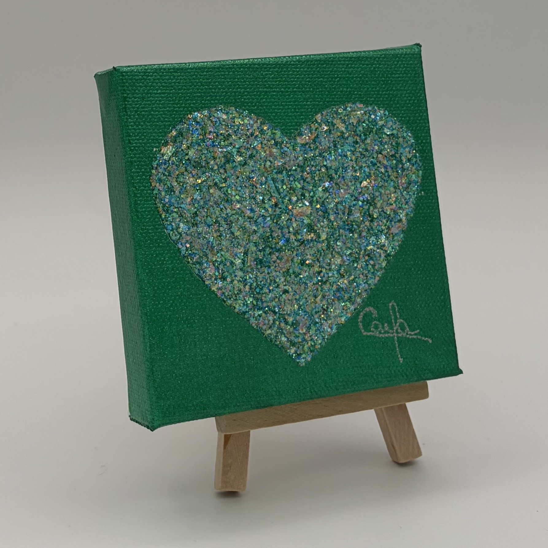 Heart #1126 Metallic Emerald Green with Clear Holographic Glitter