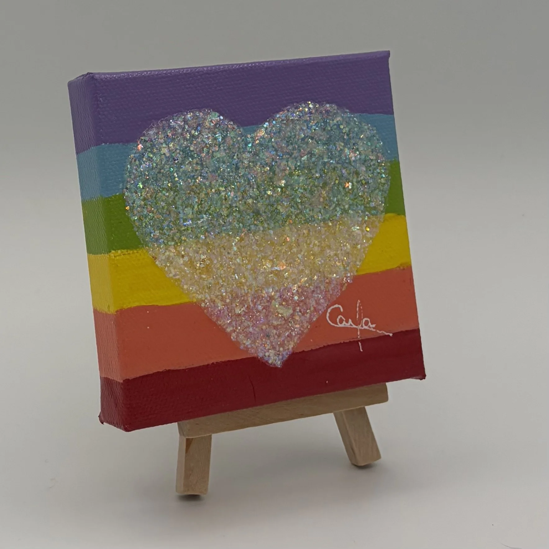 Heart #1099 Rainbow Heart with Clear Holographic Glitter