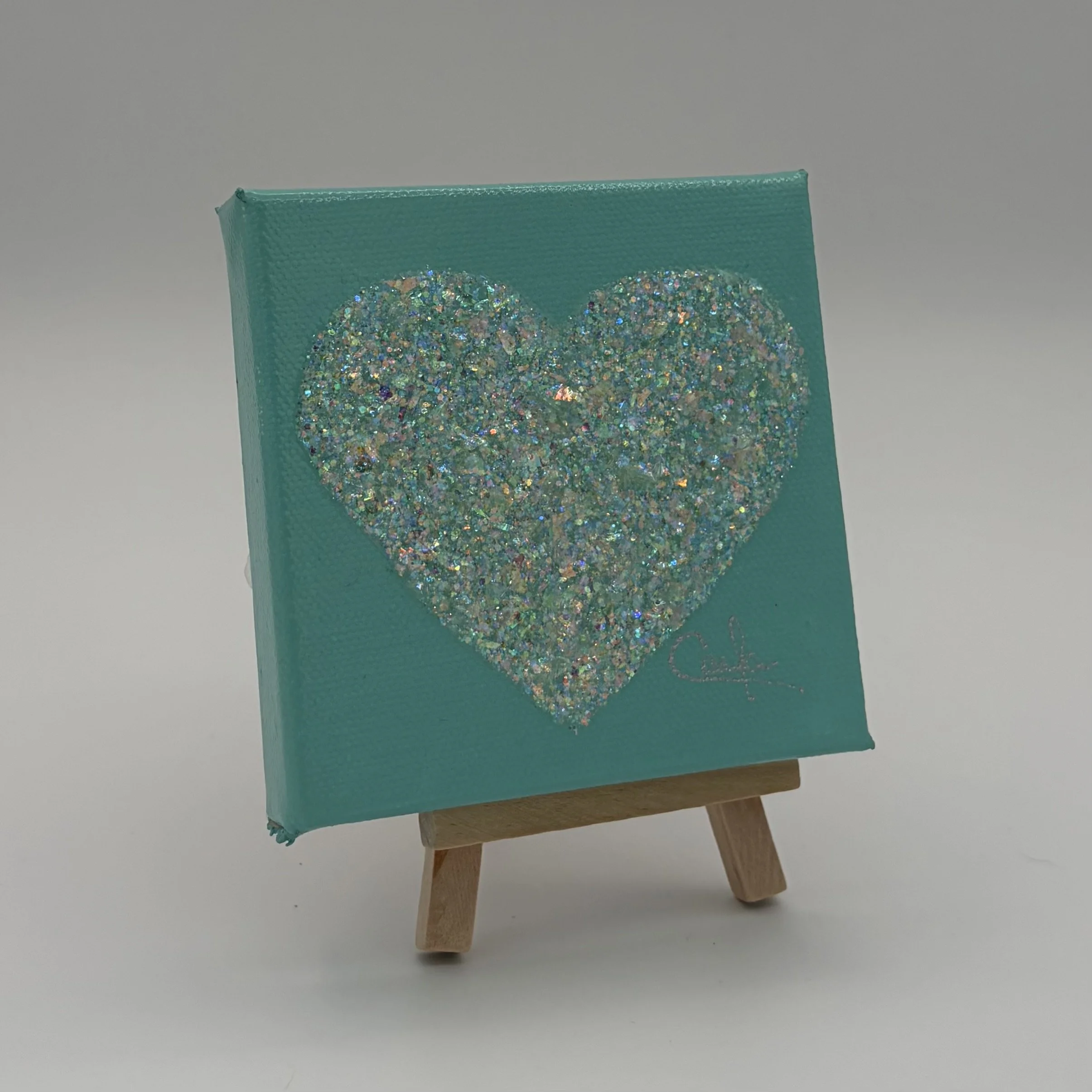 Heart #1155 Powder Teal with Holographic Clear Glitter